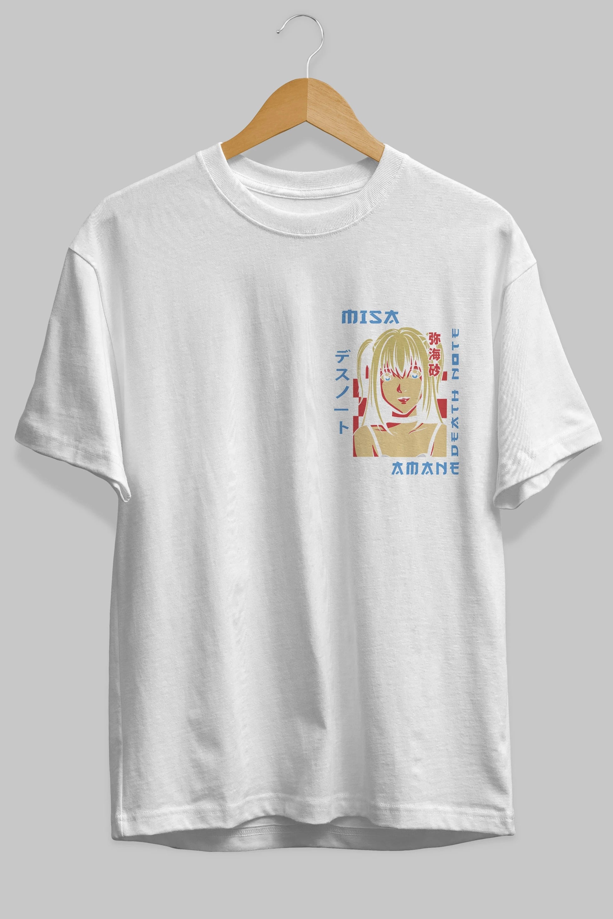 MISA-DEATH NOTE Ön Sol Baskılı Oversize t-shirt Erkek Kadın Unisex %100 Pamuk Bisiklet Yaka tişort