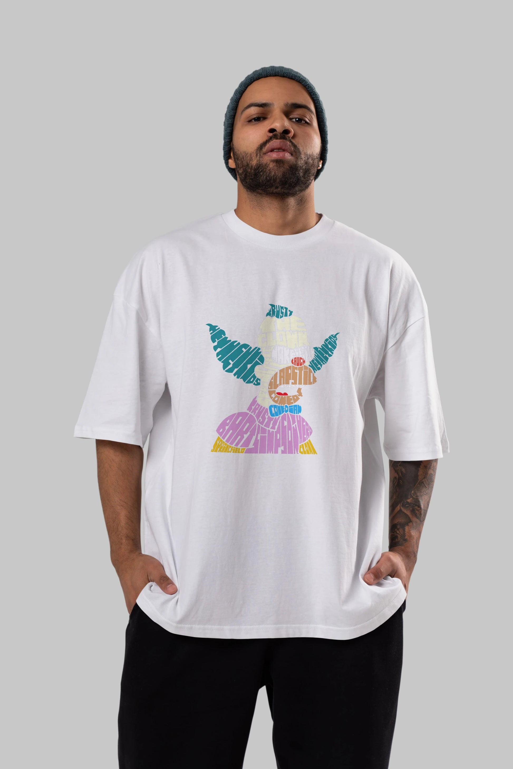 Krusty Clown Ön Baskılı Oversize t-shirt %100 pamuk Erkek Kadın Unisex
