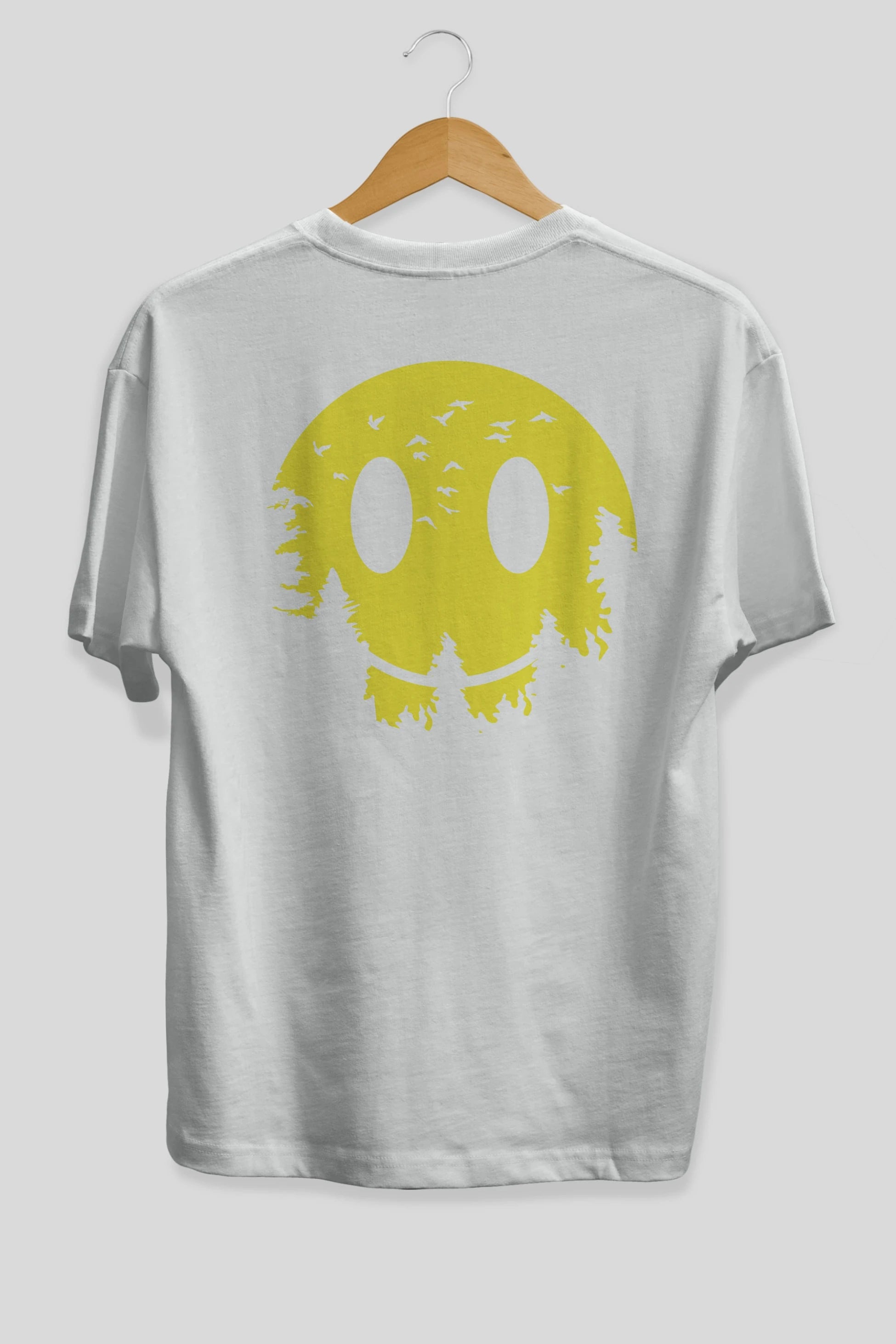 Smiley Moon Arka Baskılı Oversize t-shirt %100 pamuk Erkek Kadın Unisex