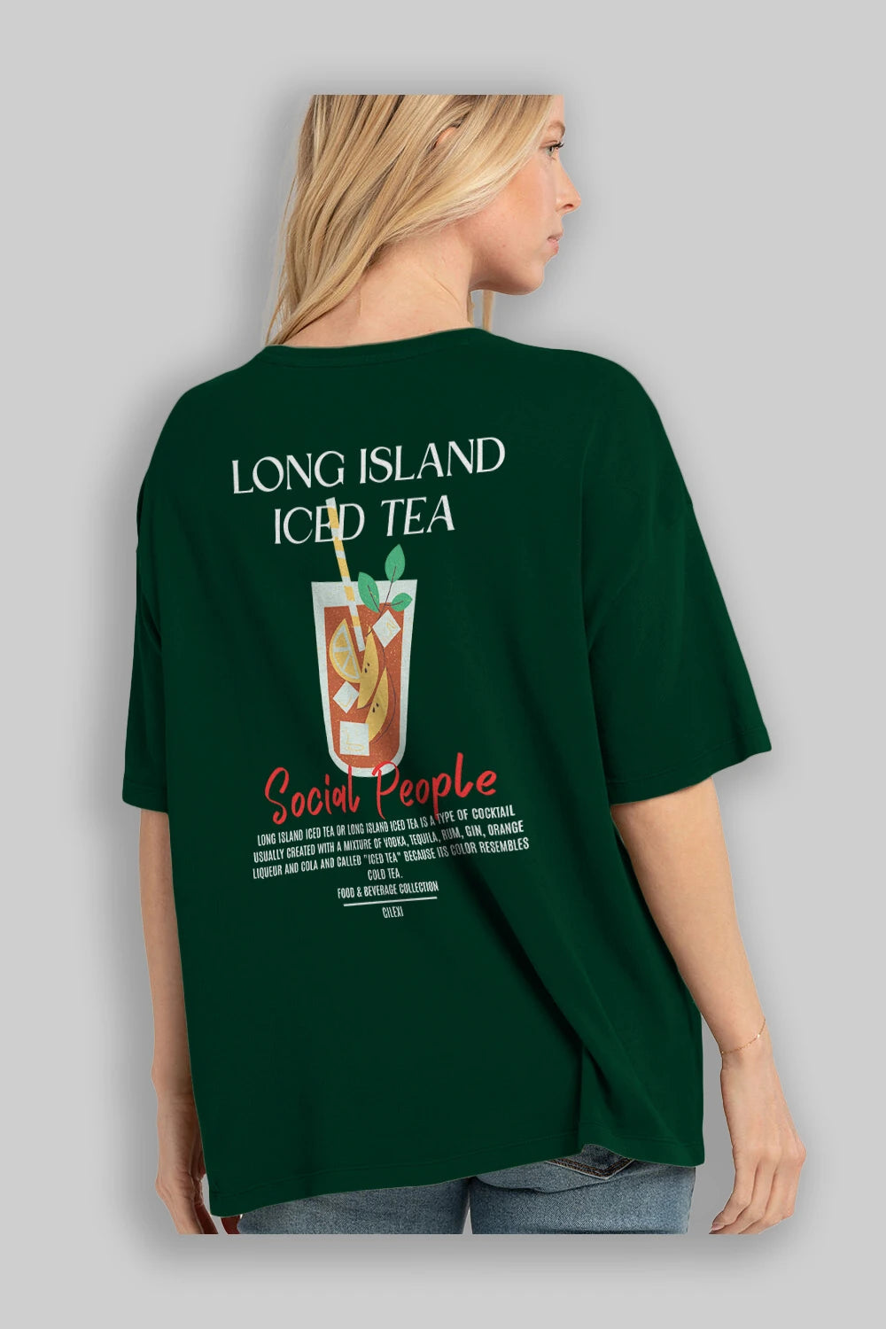 Long Island ıced tea Kokteyl Serisi Baskılı Oversize t-shirt Erkek Kadın Unisex %100 Pamuk Bisiklet Yaka tişort