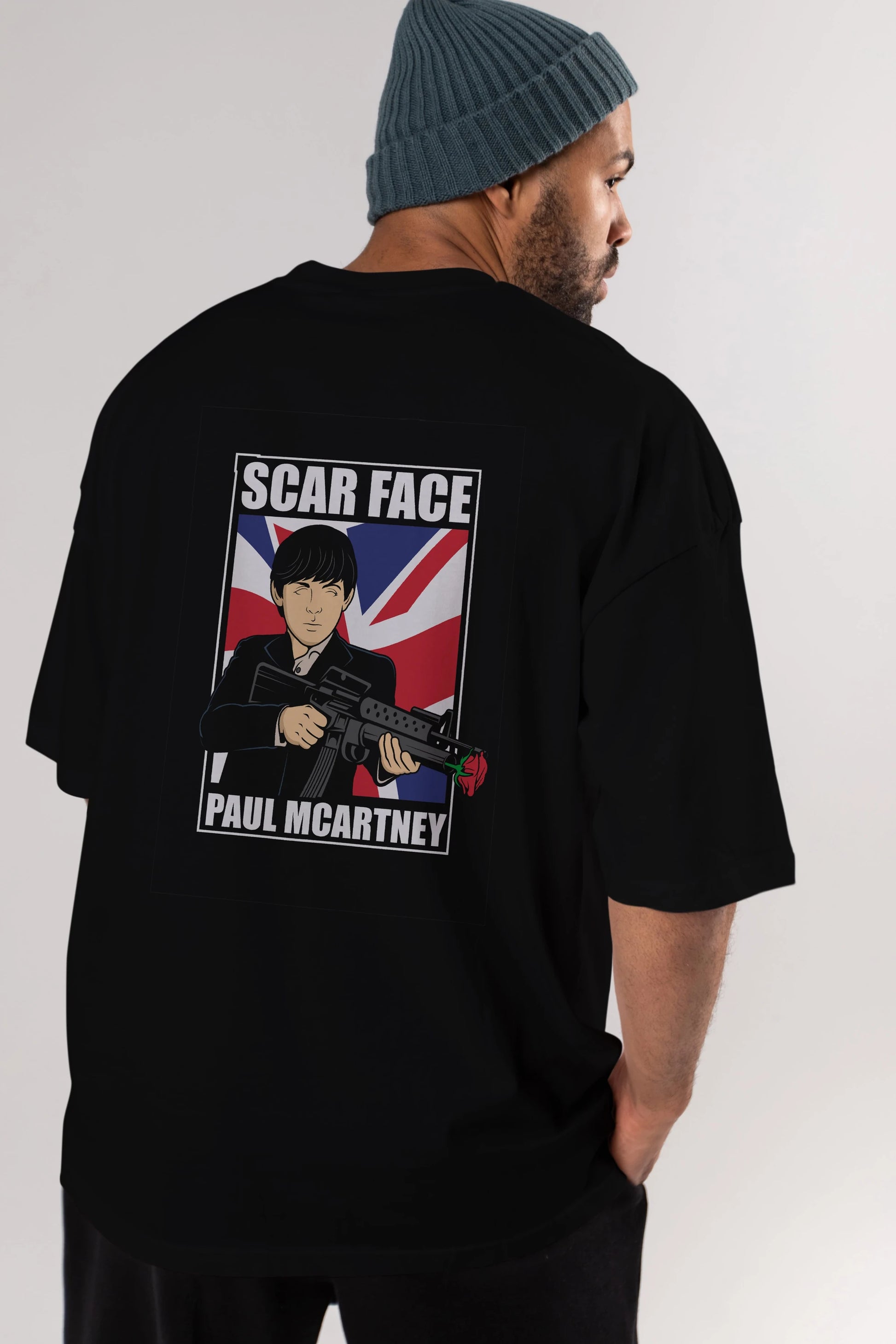 Paul Mccartney Scar Face Arka Baskılı Oversize t-shirt Erkek Kadın Unisex %100 Pamuk tişort