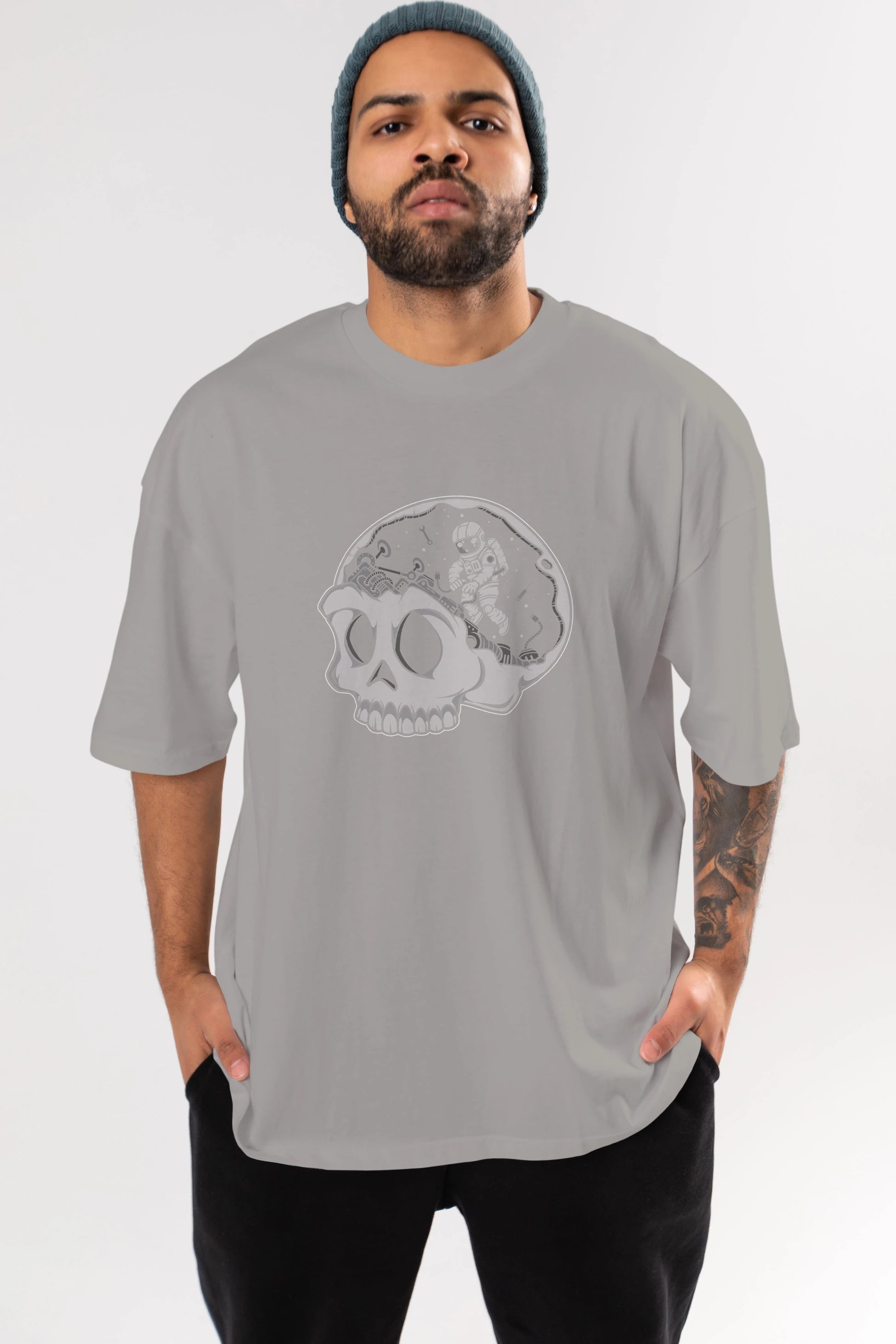Astronaut Skull Brain Ön Baskılı Oversize t-shirt Erkek Kadın Unisex