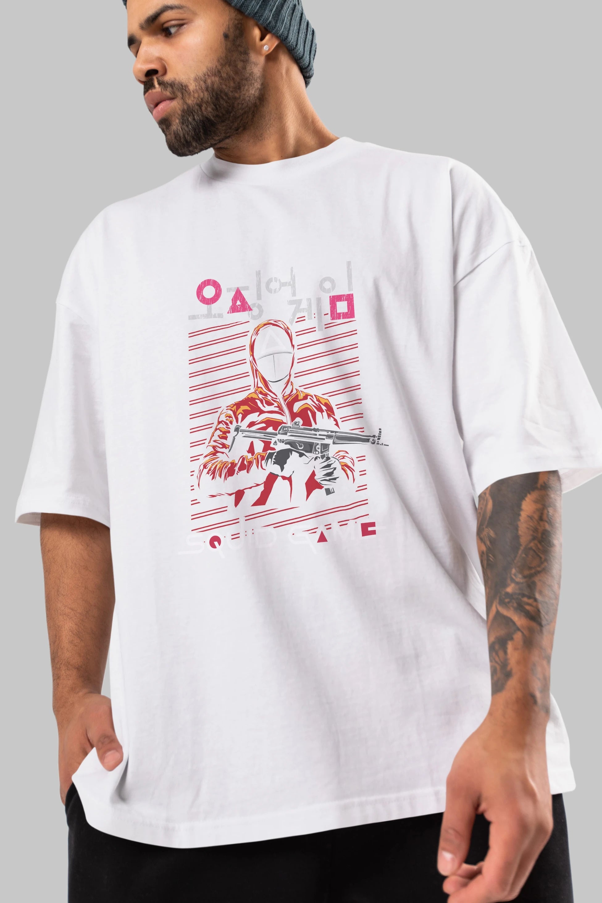 Squid Game (2) Ön Baskılı Oversize t-shirt Erkek Kadın Unisex %100 Pamuk Bisiklet Yaka tişort
