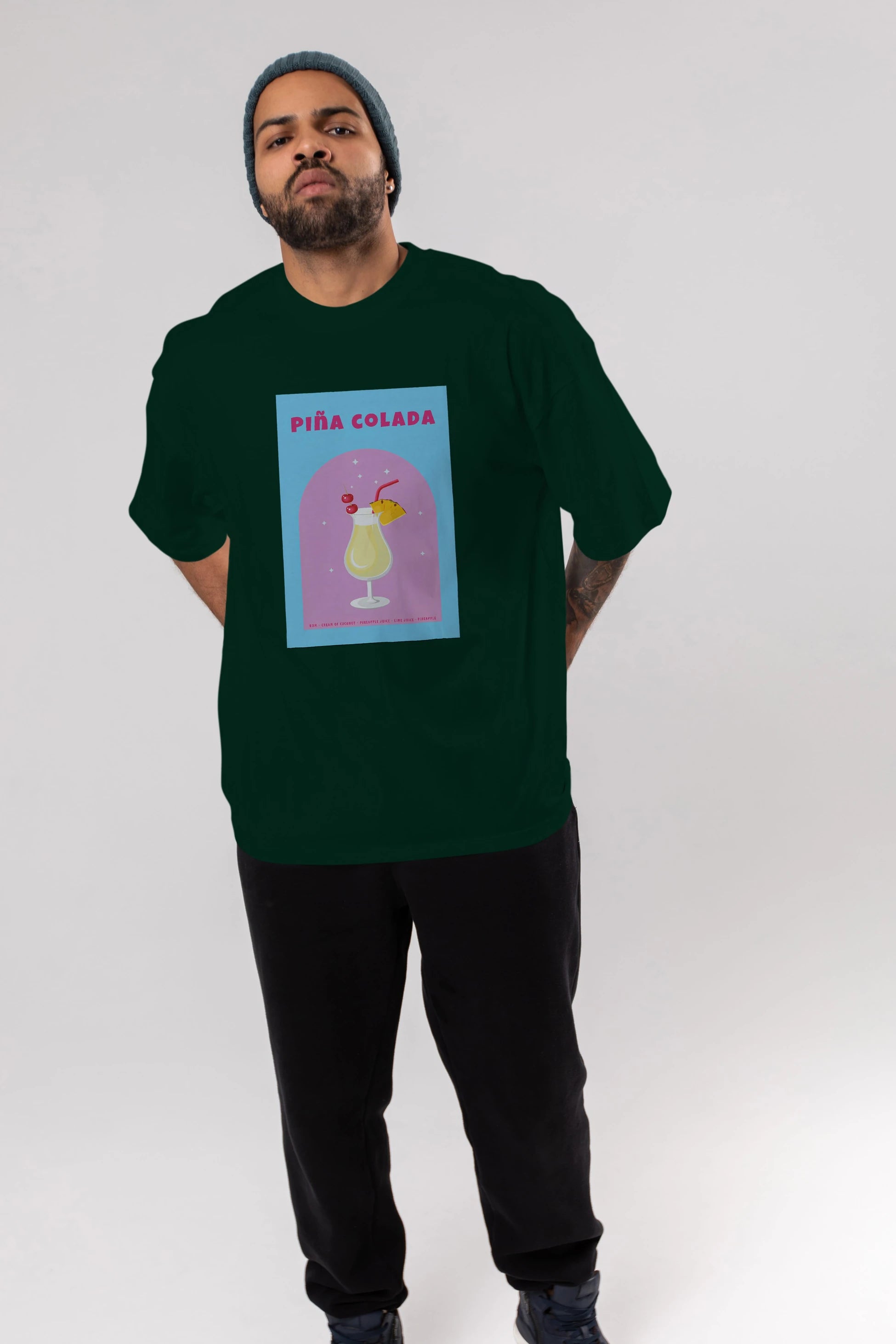 Pina Colada 2 Ön Baskılı Oversize t-shirt Erkek Kadın Unisex %100 Pamuk Bisiklet Yaka tişort