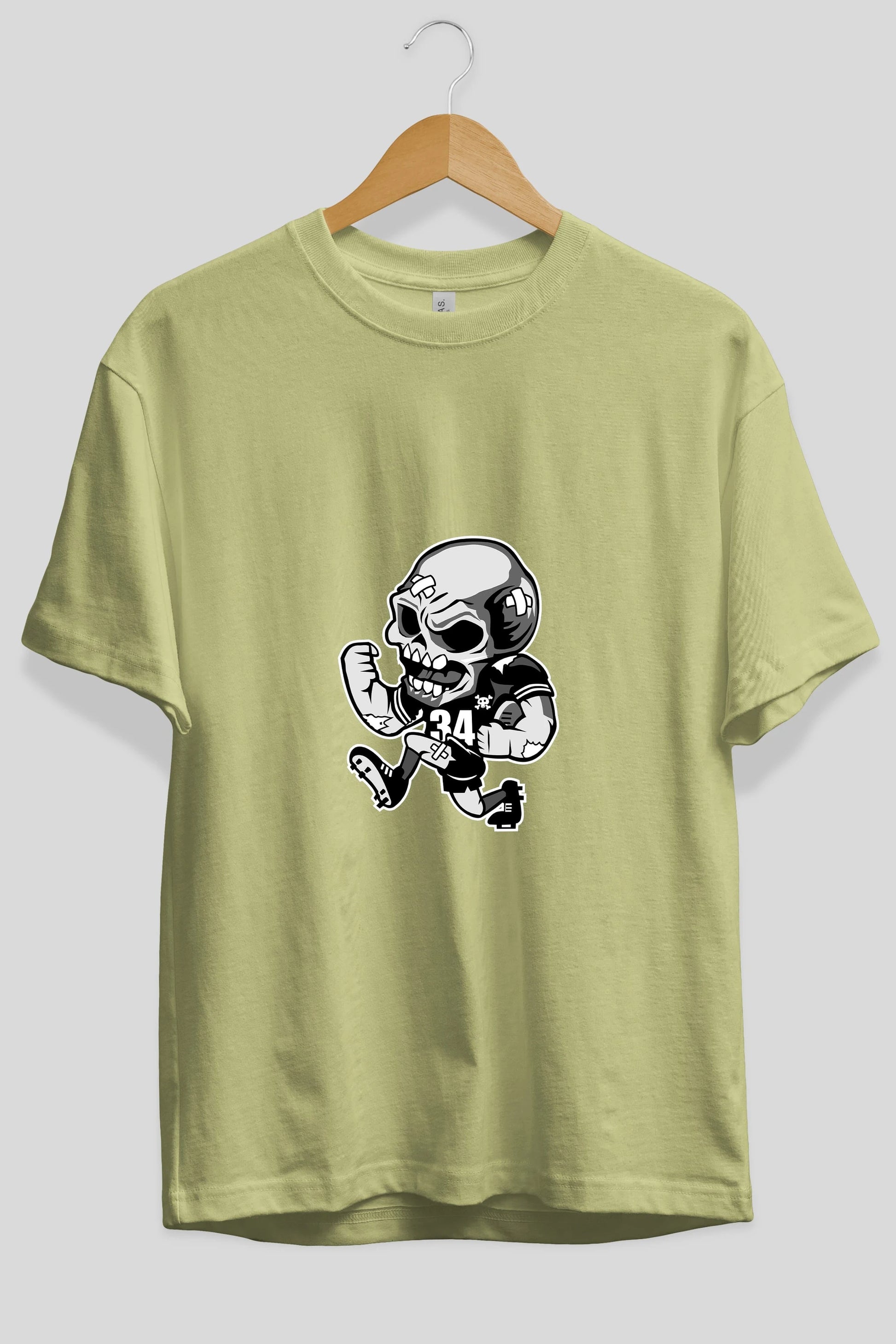 Skull Football Ön Baskılı Oversize t-shirt Erkek Kadın Unisex %100 Pamuk tişort