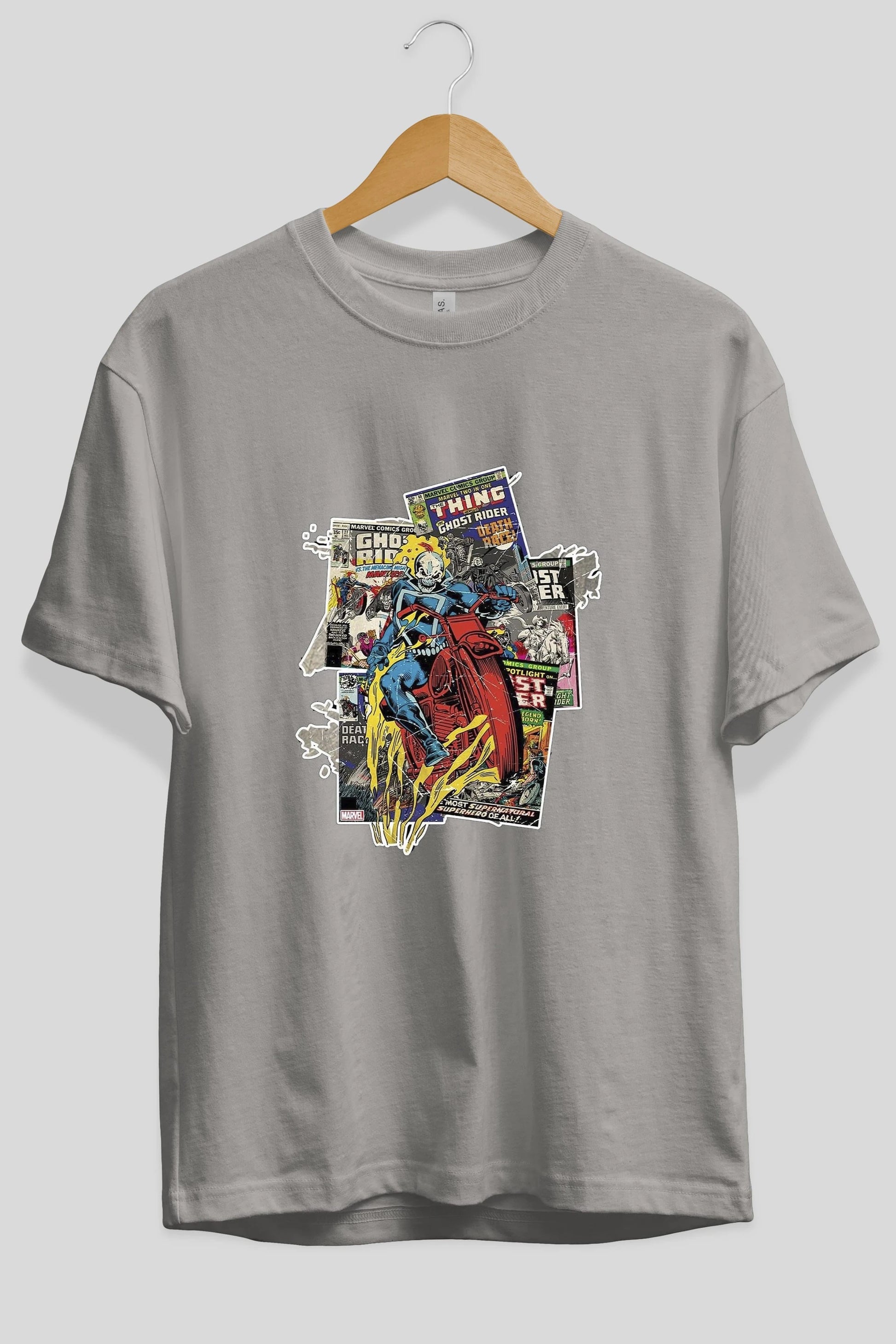 Ghost Rider Ön Baskılı Oversize t-shirt Erkek Kadın Unisex %100 Pamuk Bisiklet Yaka tişort