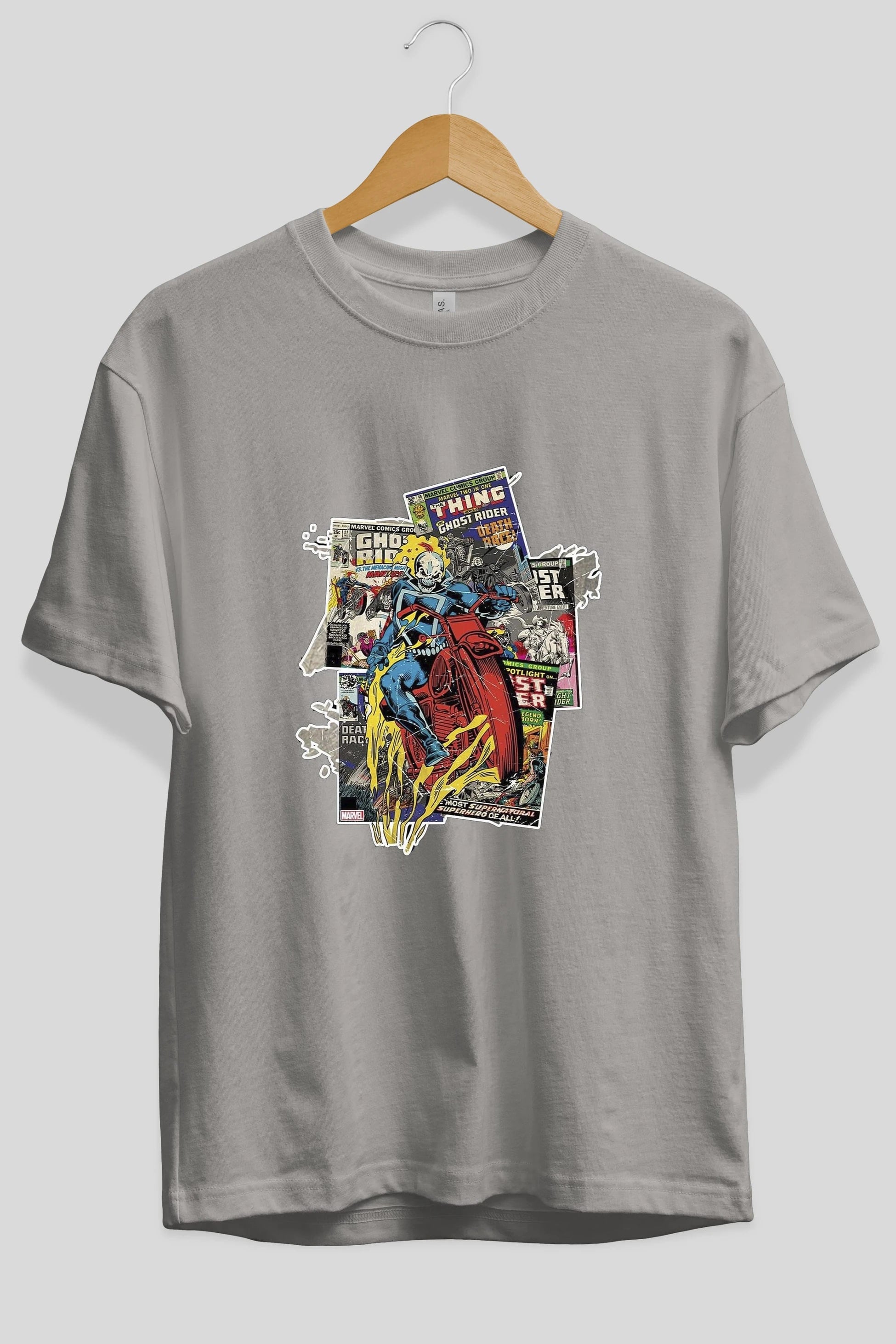 Ghost Rider Ön Baskılı Oversize t-shirt Erkek Kadın Unisex %100 Pamuk Bisiklet Yaka tişort