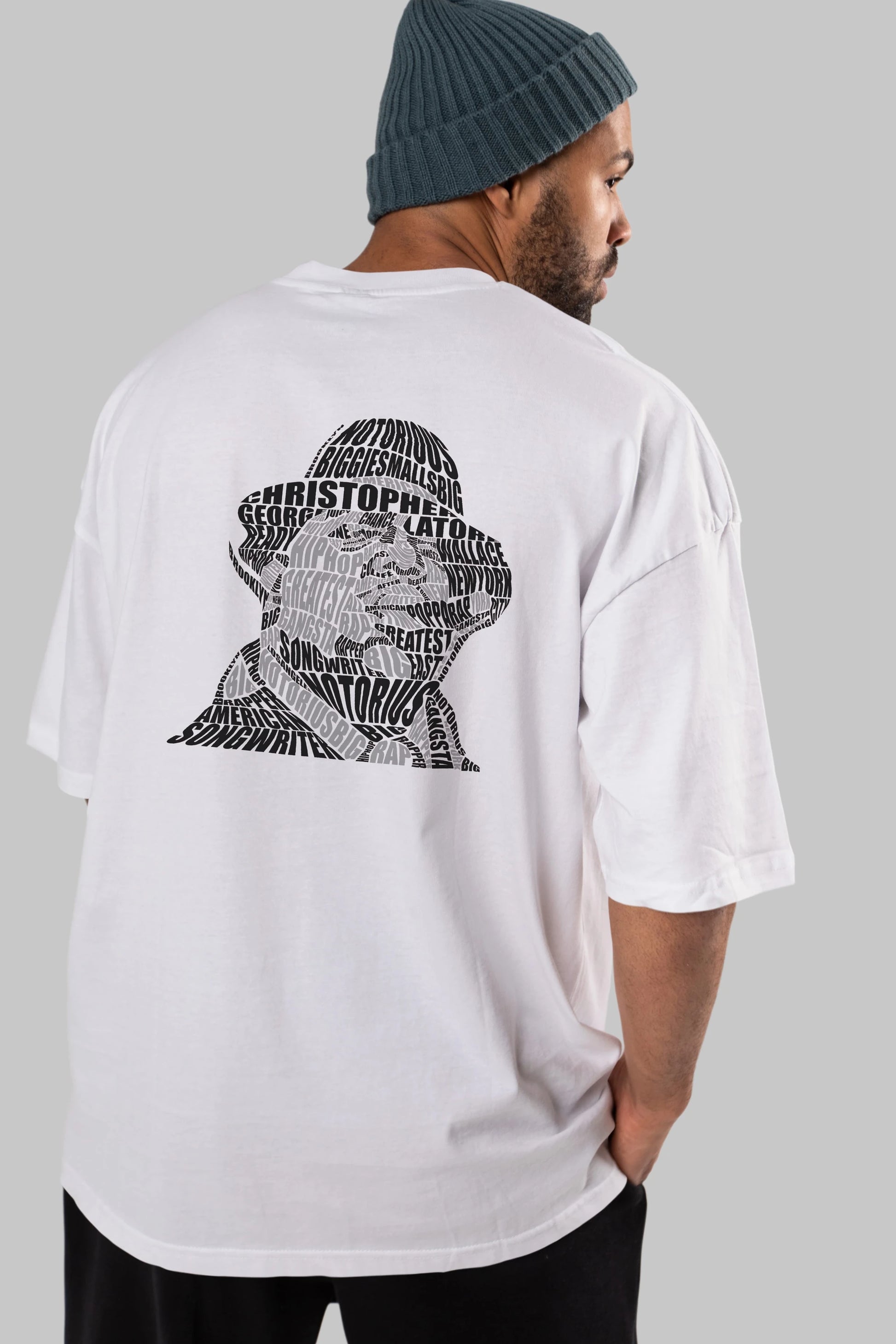 Notorious Big Calligram Arka Baskılı Oversize t-shirt %100 pamuk Erkek Kadın Unisex