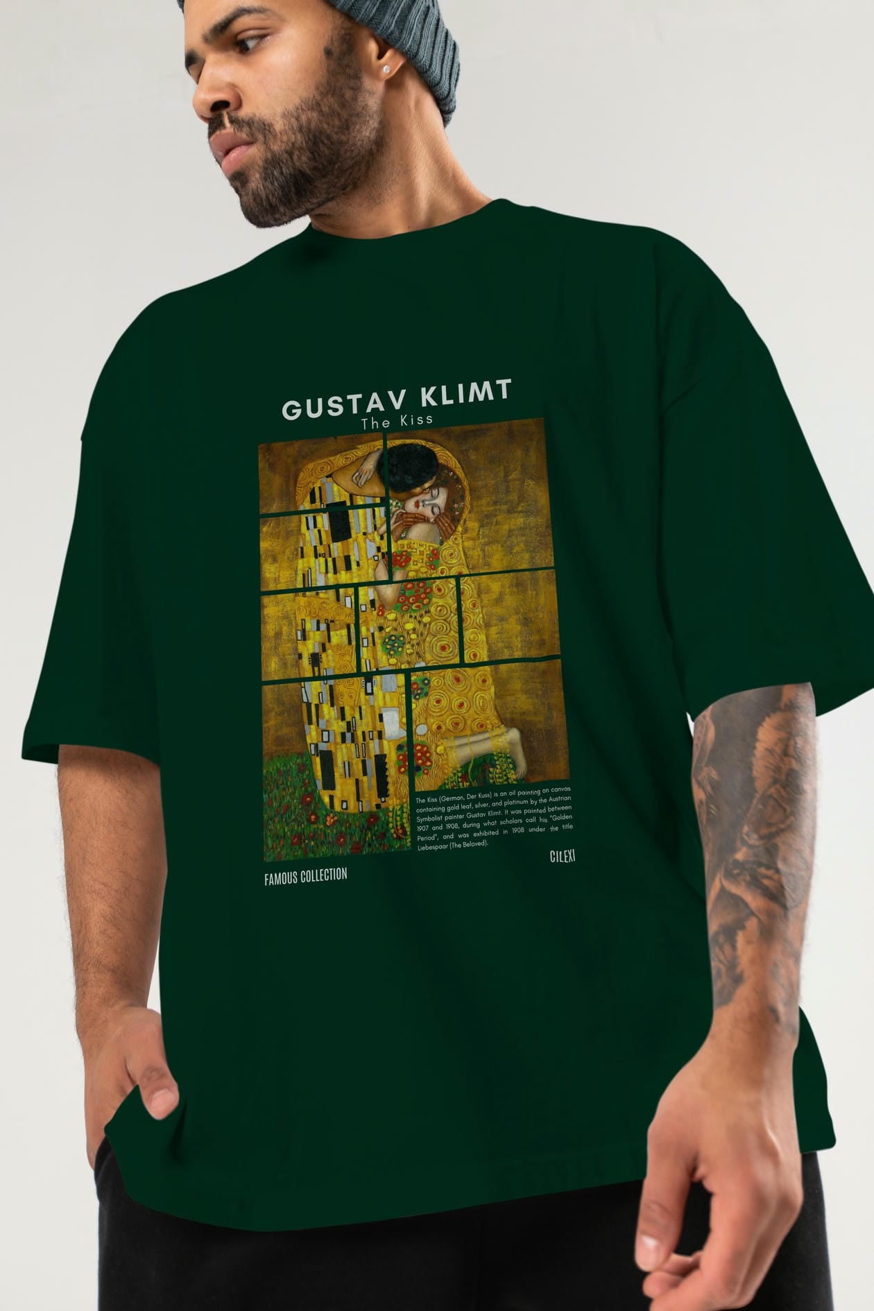 Gustav Klimt The Kiss ön Baskılı Oversize t-shirt Erkek Kadın Bisiklet Yaka Pamuk tişort