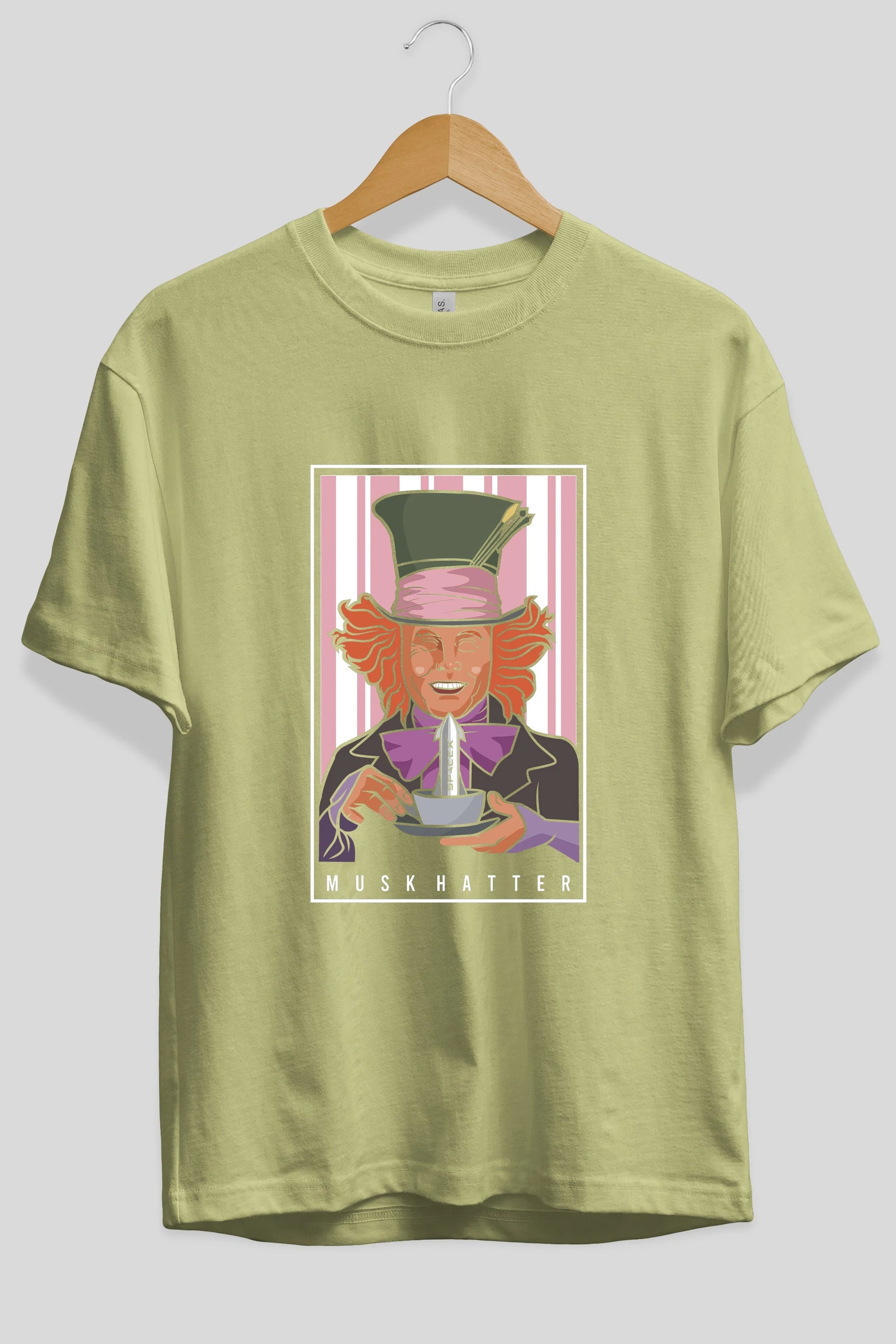 Mad Hatter Elon Musk Ön Baskılı Oversize t-shirt Erkek Kadın Unisex %100 Pamuk tişort