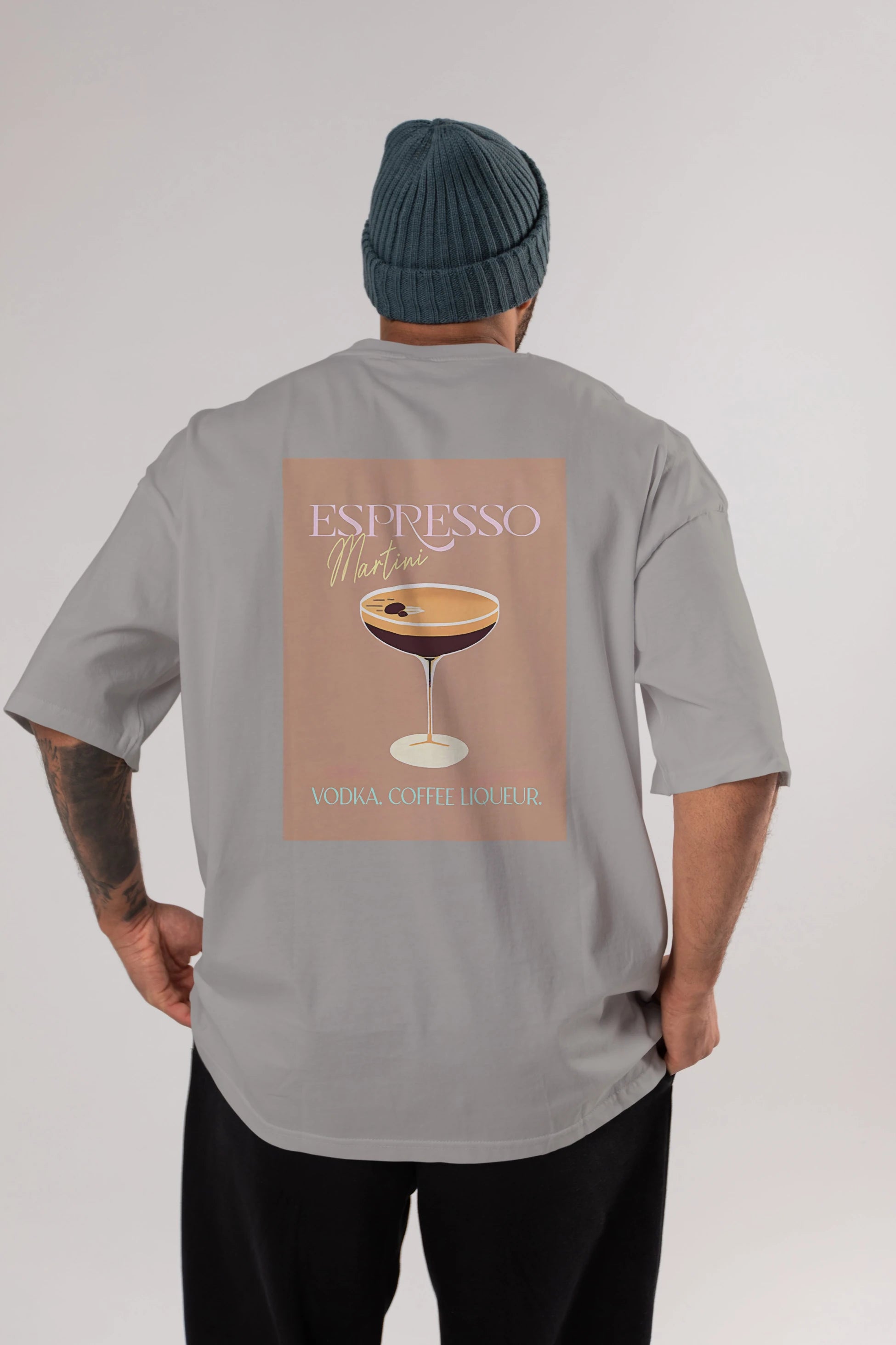 Espresso Martini Cocktail Arka Baskılı Oversize t-shirt Erkek Kadın Unisex %100 Pamuk Bisiklet Yaka tişort