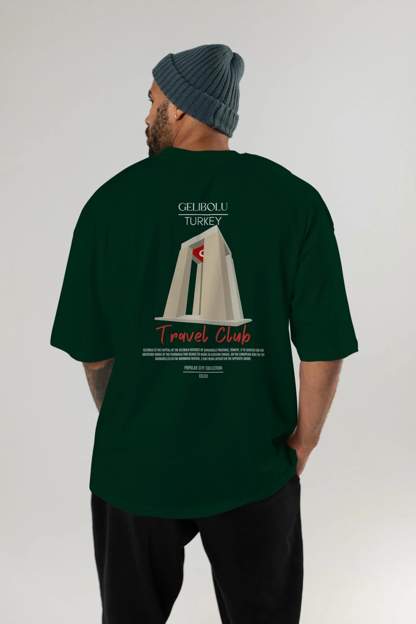 Gelibolu Turkey Arka Baskılı Oversize t-shirt Erkek Kadın Pamuk Bisiklet Yaka tişort