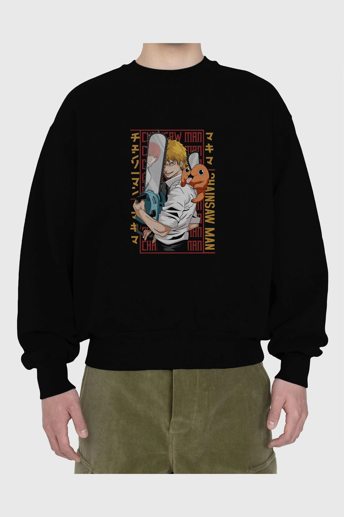 Chainsaw DENJI Anime Ön Baskılı Oversize Sweatshirt Erkek Kadın Unisex