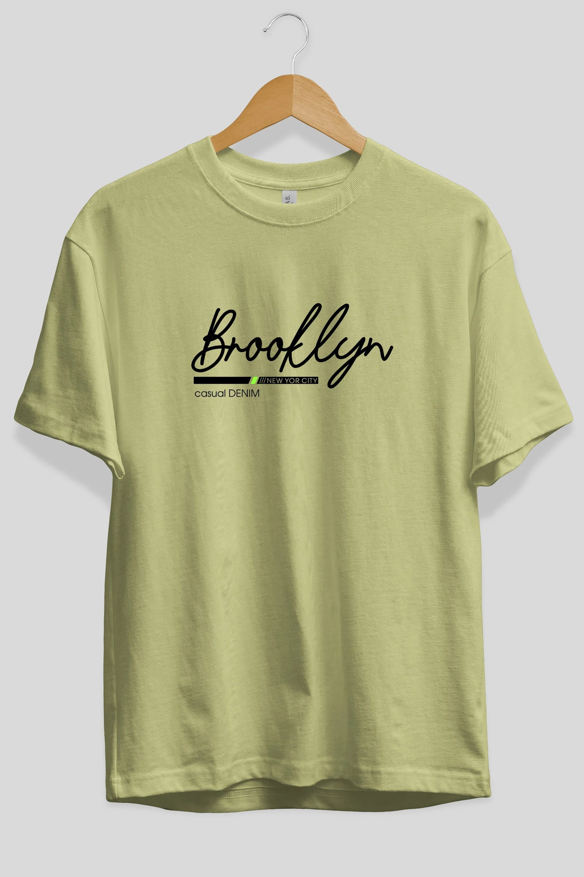 Brooklyn Denim Ön Baskılı Oversize t-shirt Erkek Kadın Unisex