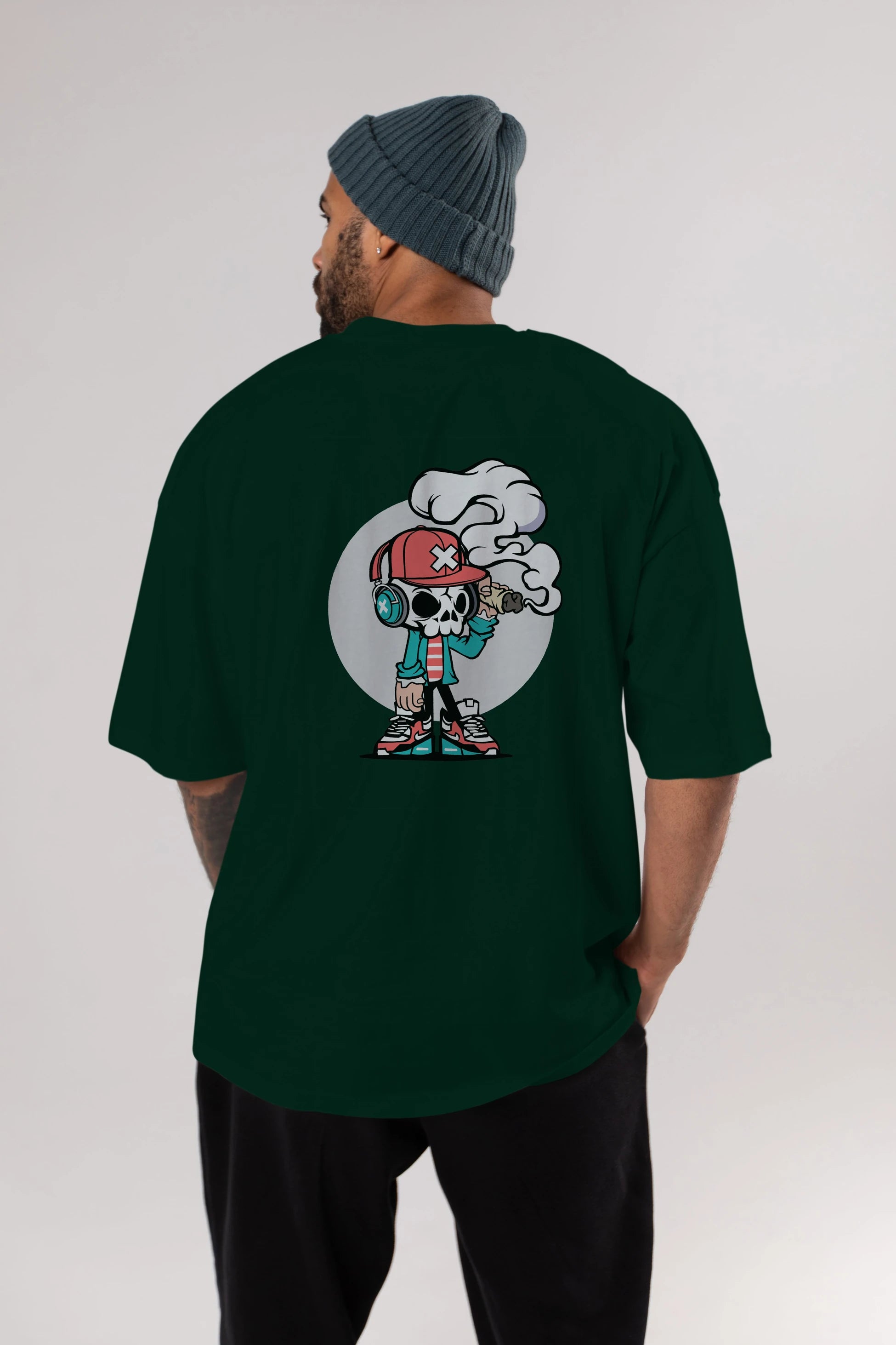 Skull Headphone Arka Baskılı Oversize t-shirt Erkek Kadın Unisex %100 Pamuk tişort