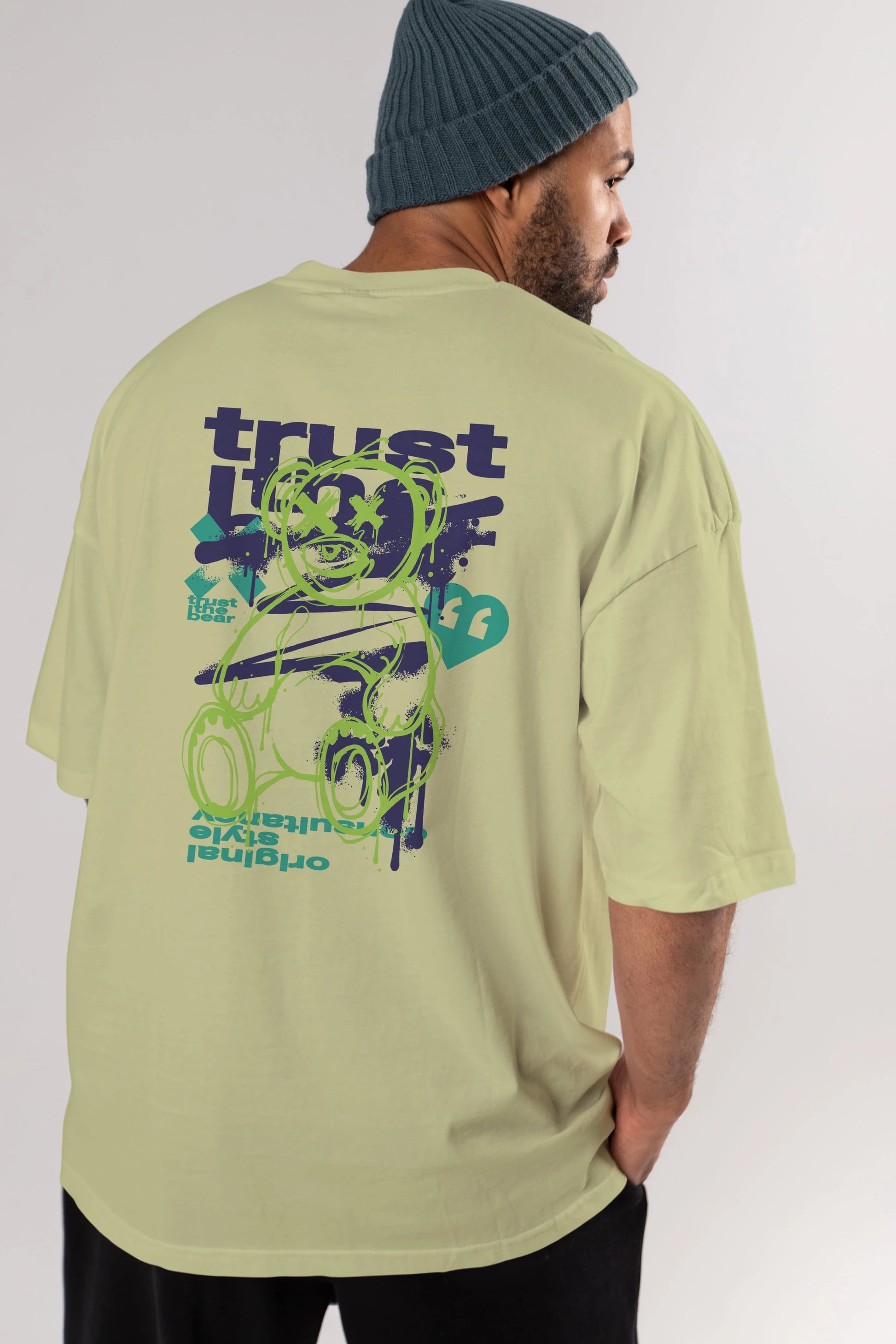 Trust The Bear 3 Arka Baskılı Oversize t-shirt Erkek Kadın Unisex