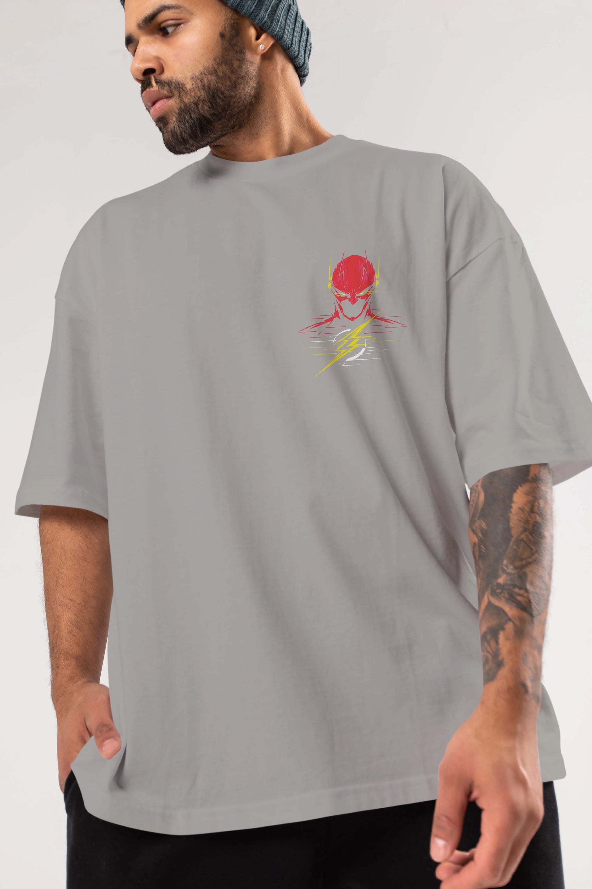 Flash Avengers (2) Ön Sol Baskılı Oversize t-shirt Erkek Kadın Unisex %100 Pamuk Bisiklet Yaka tişort