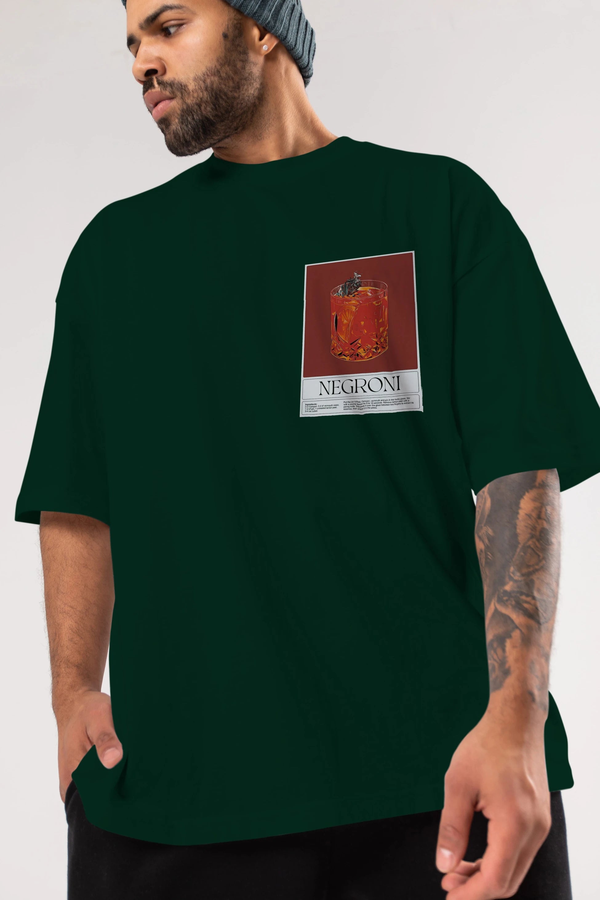Negroni 2 Ön Sol Baskılı Oversize t-shirt Erkek Kadın Unisex %100 Pamuk Bisiklet Yaka tişort