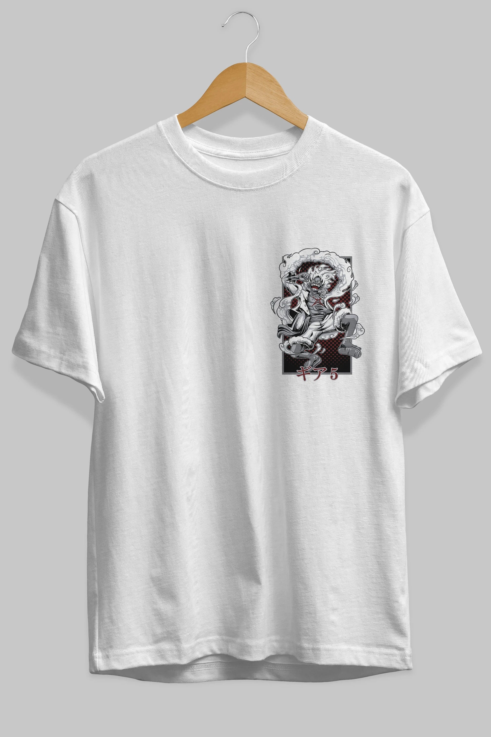 LUFFY GEAR 5 Ön Sol Baskılı Oversize t-shirt Erkek Kadın Unisex %100 Pamuk Bisiklet Yaka tişort