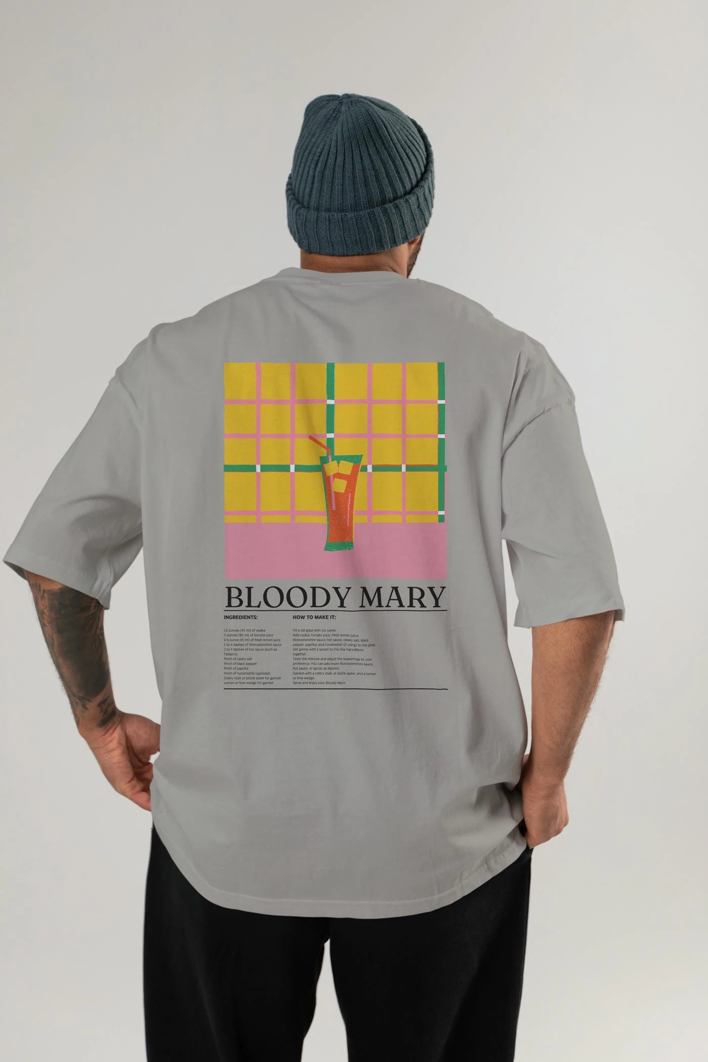 Bloody Mary Kokteyl Serisi Arka Baskılı Oversize t-shirt Erkek Kadın %100 Pamuk Bisiklet Yaka tişort