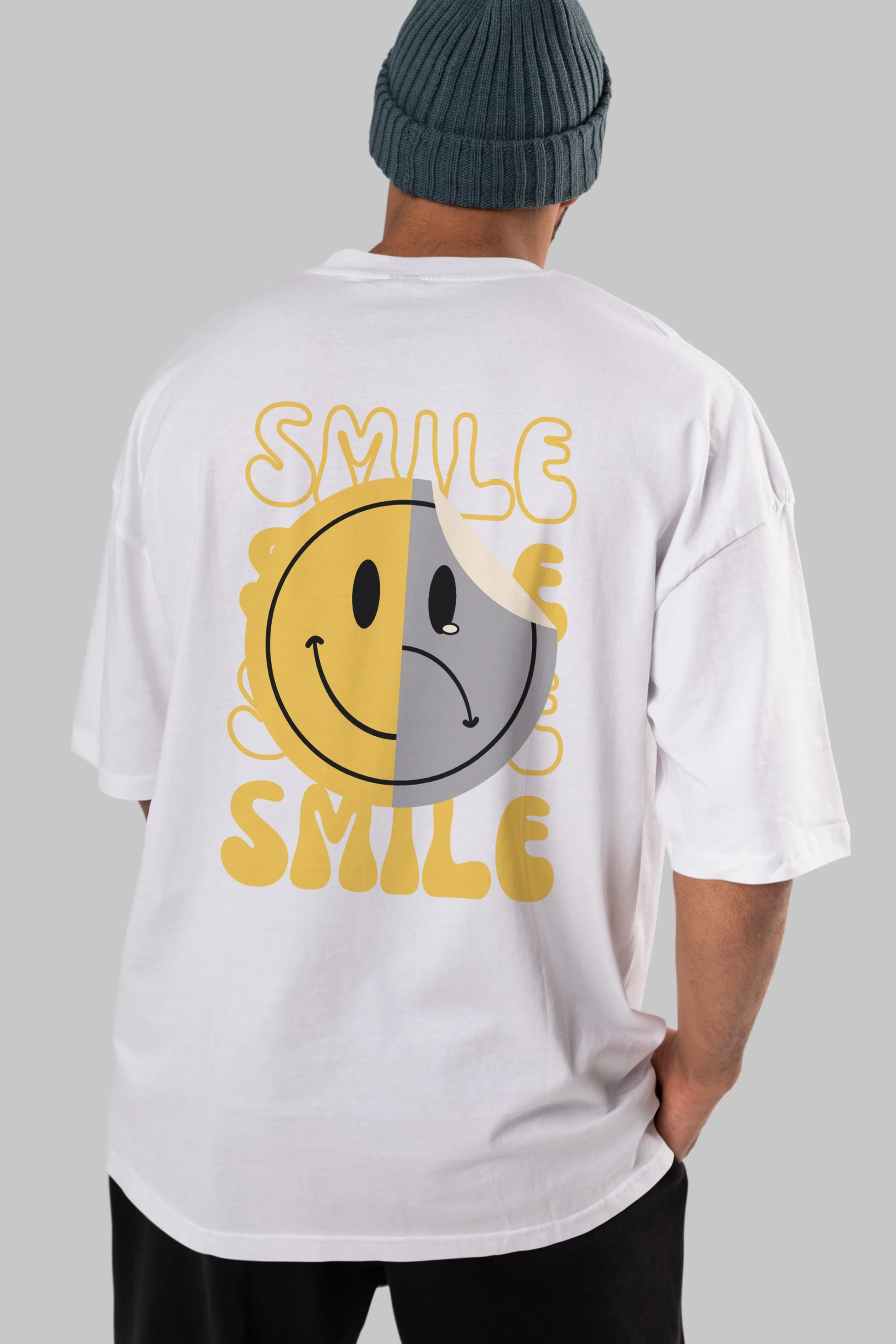 Smile Yazılı Arka Baskılı Oversize t-shirt Erkek Kadın Unisex