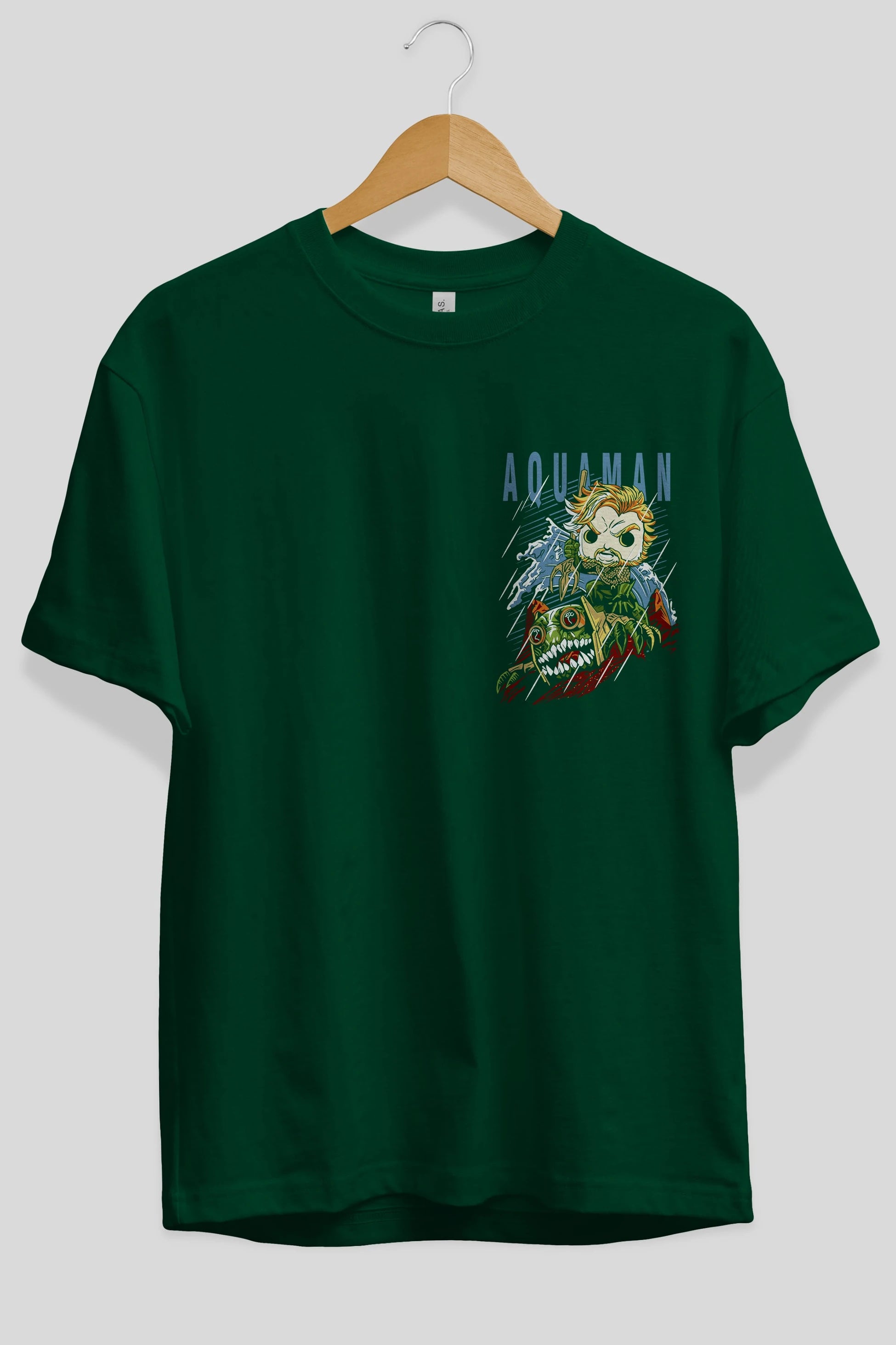 Aquaman Ön Sol Baskılı Oversize t-shirt Erkek Kadın Unisex %100 Pamuk Bisiklet Yaka tişort