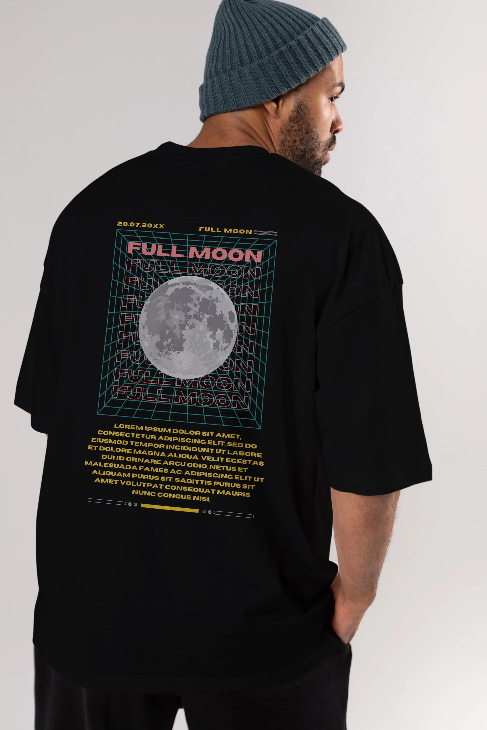 Full Moon Yazılı Arka Baskılı Oversize t-shirt Erkek Kadın Unisex