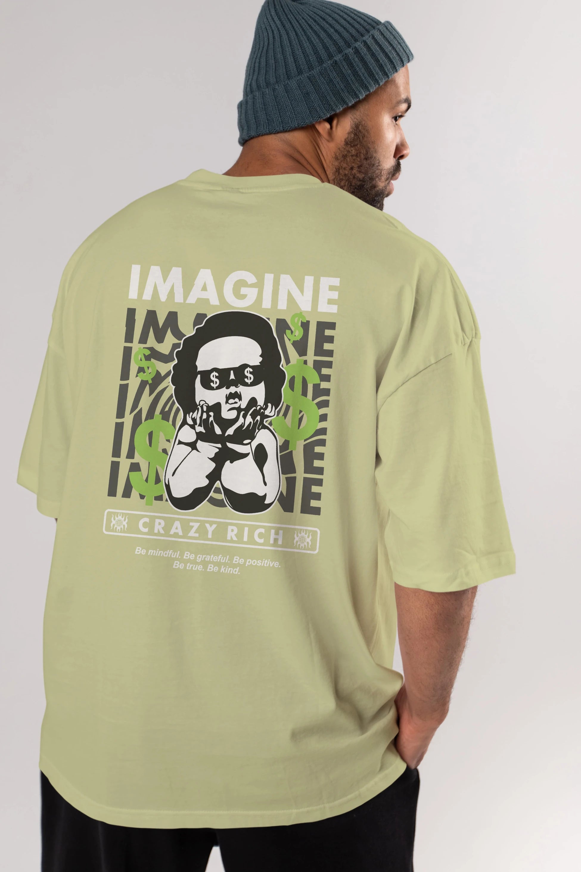 Imagine Crazy Rich Arka Baskılı Oversize t-shirt Erkek Kadın Unisex