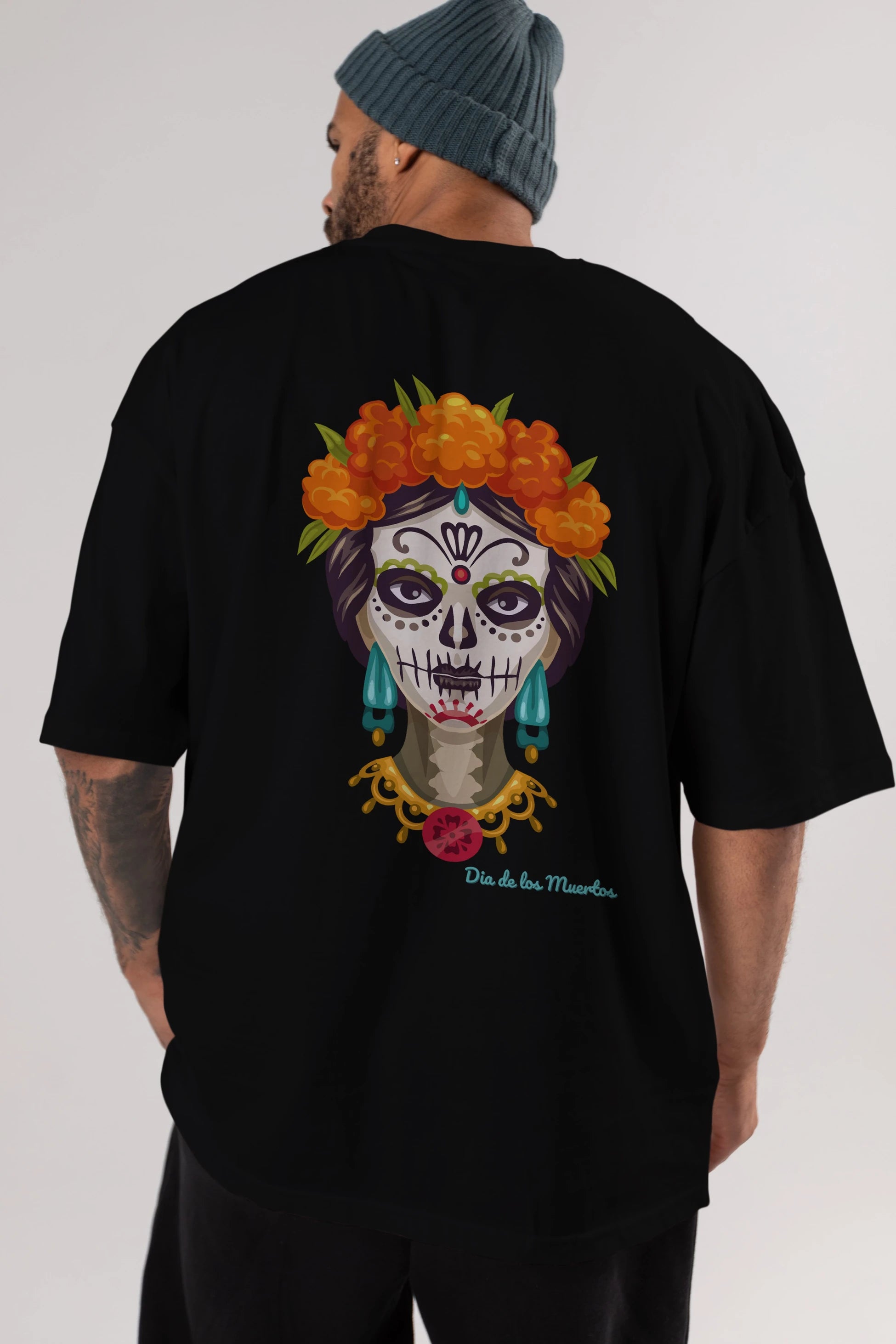 Dia de los Muertos 2 Arka Baskılı Oversize t-shirt Erkek Kadın Unisex