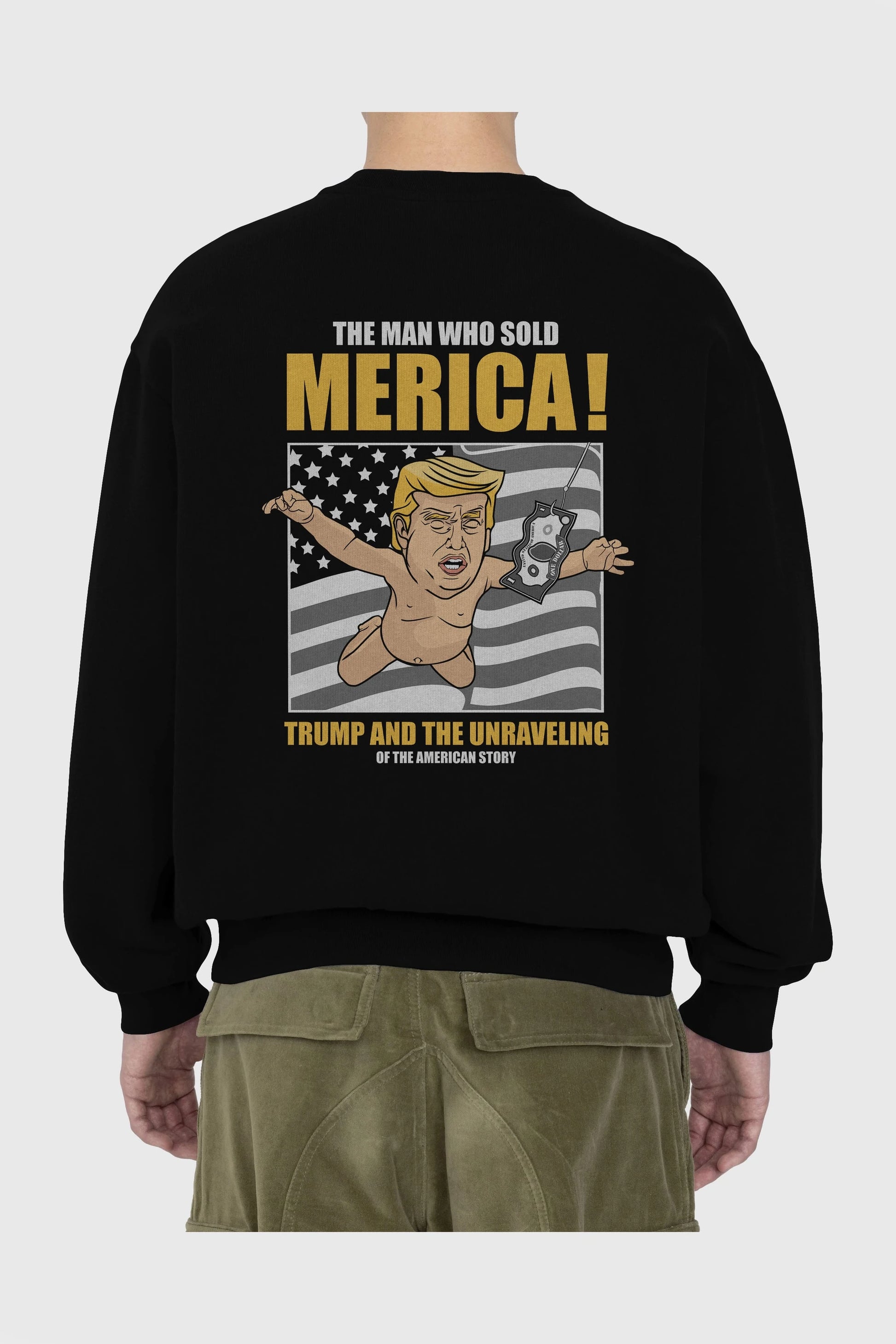 Trump Nirvana Arka Baskılı Oversize Sweatshirt Erkek Kadın Unisex