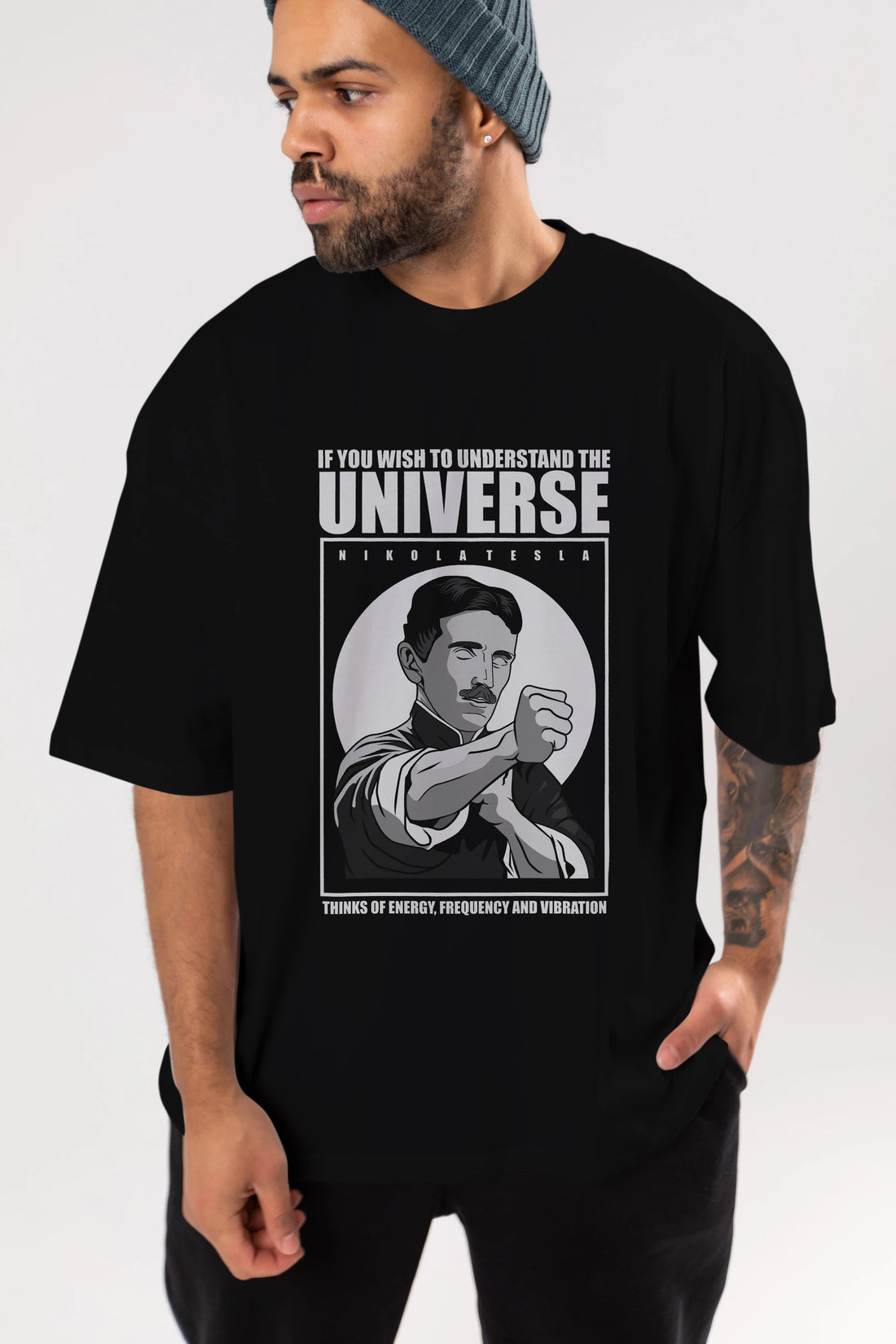 Nicola Tesla Ip Man Ön Baskılı Oversize t-shirt Erkek Kadın Unisex %100 Pamuk tişort