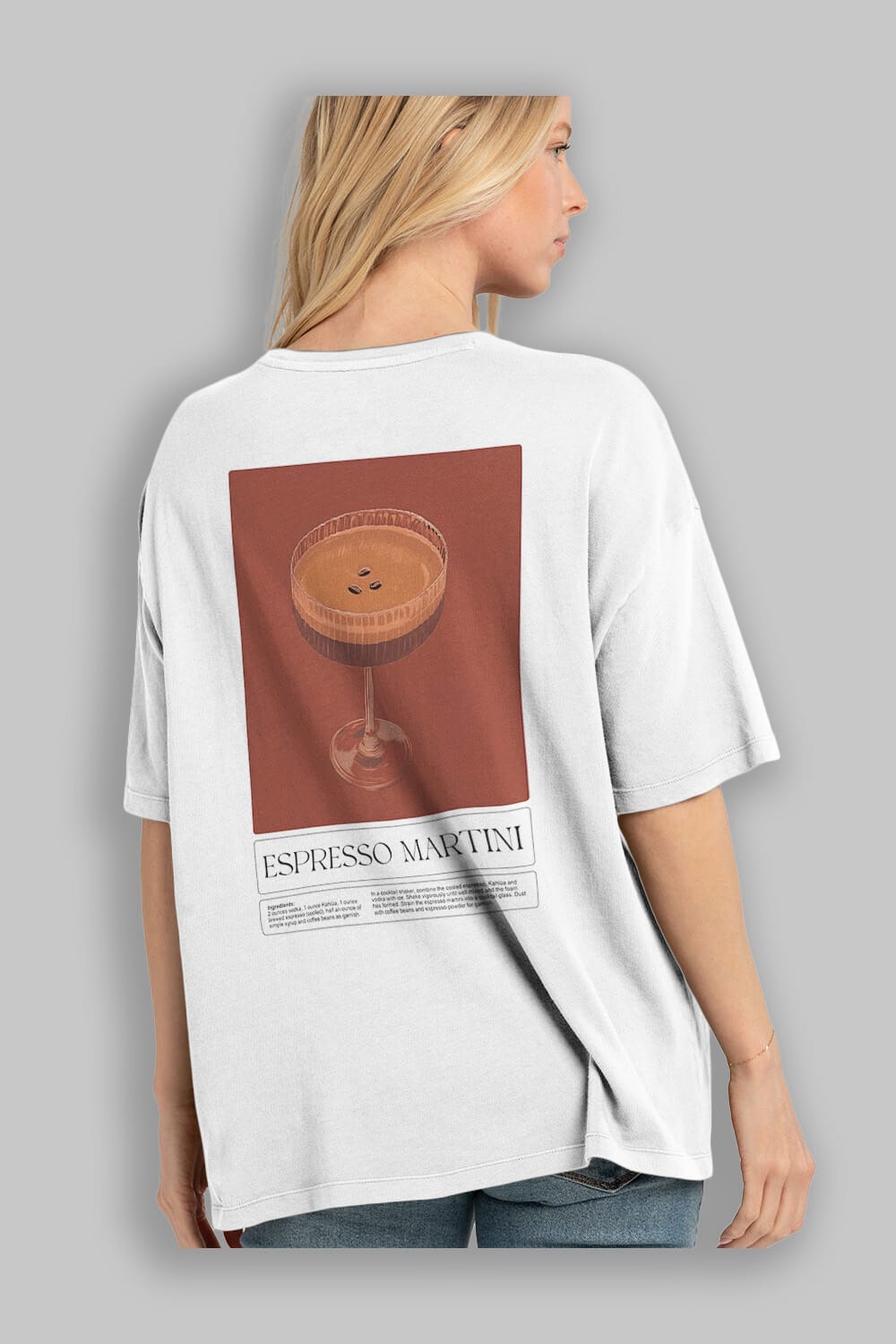 Espresso Martini Arka Baskılı Oversize t-shirt Erkek Kadın Unisex %100 Pamuk Bisiklet Yaka tişort
