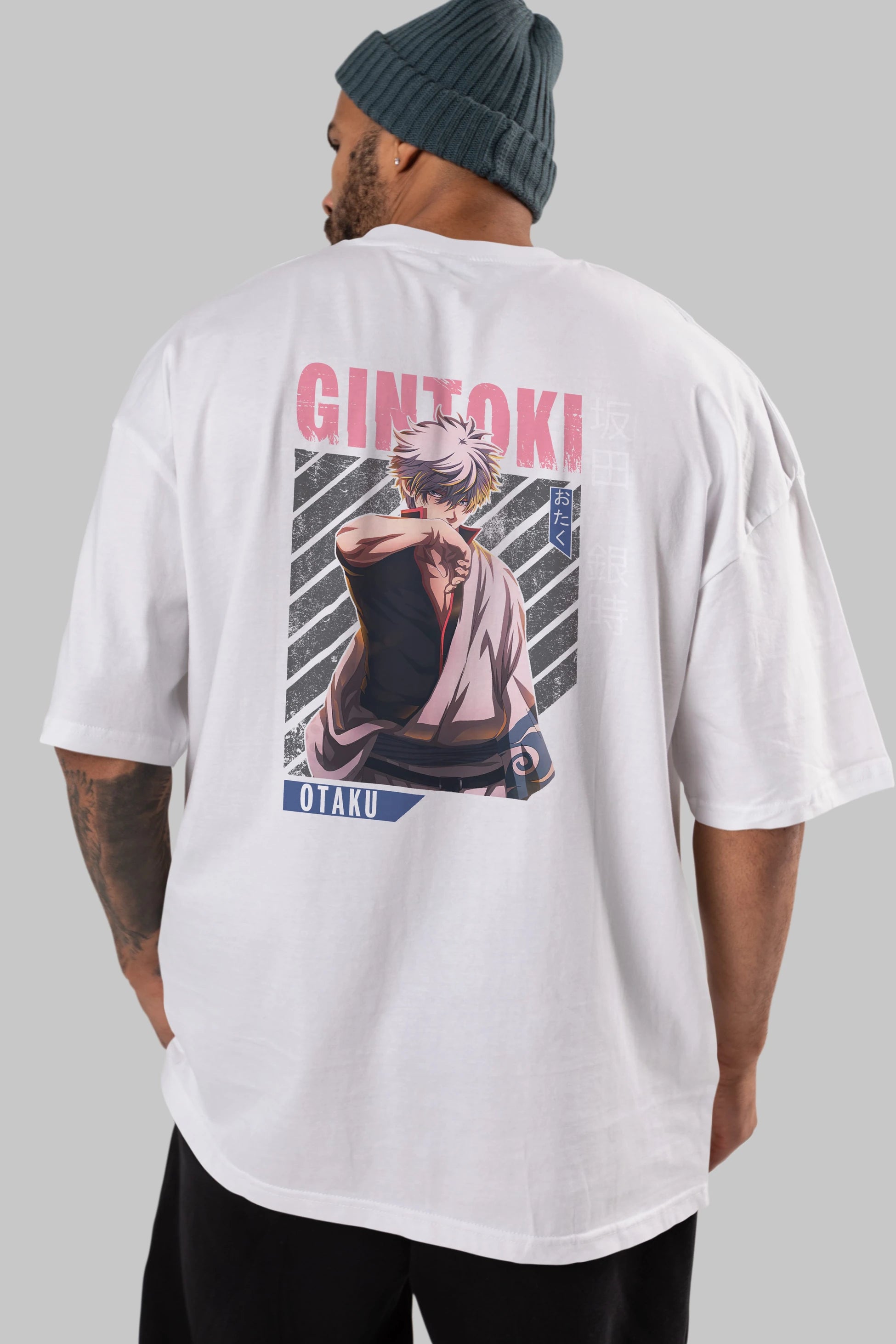 Gintoki Sakata Anime Arka Baskılı Oversize t-shirt Erkek Kadın Unisex