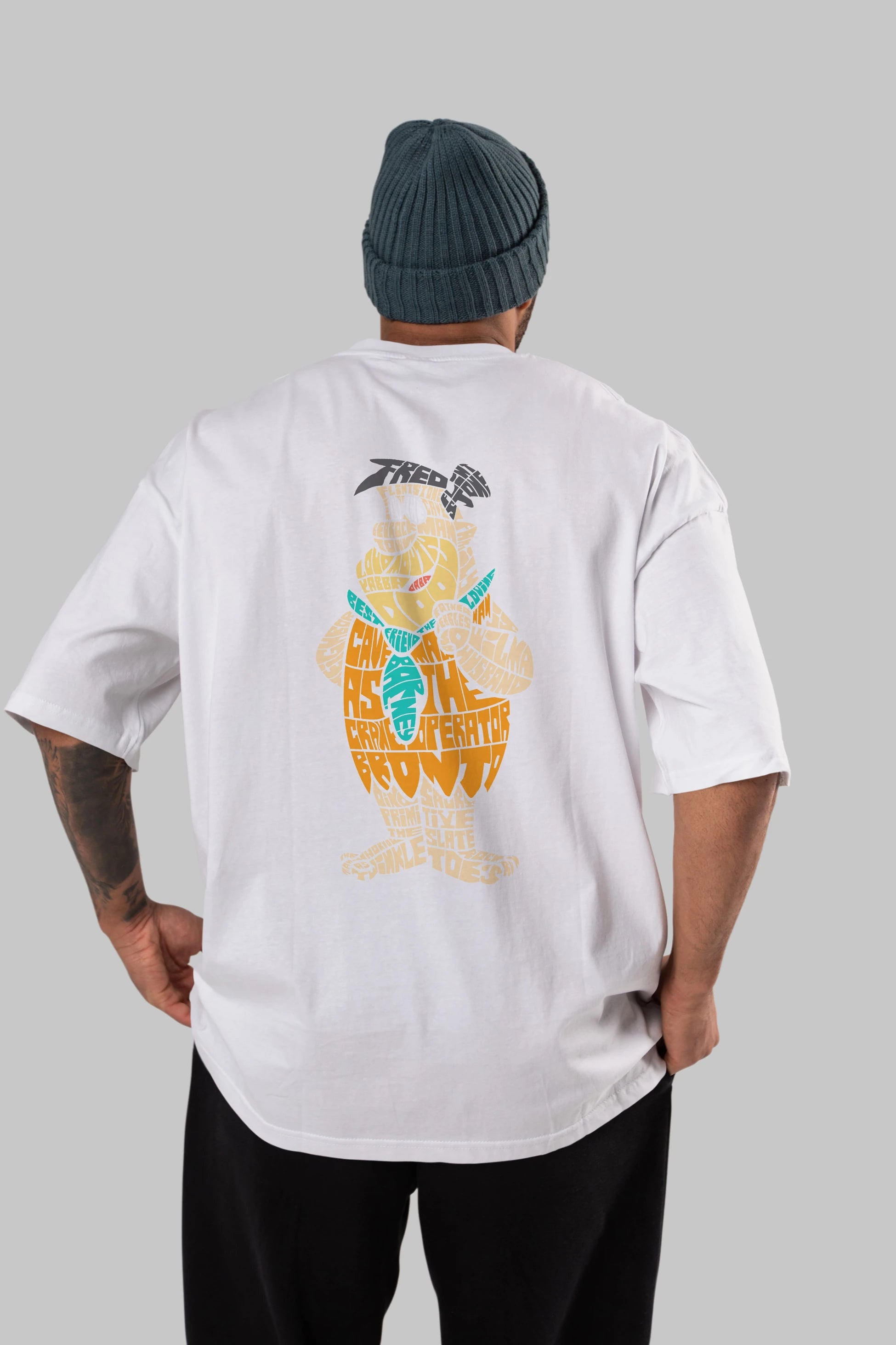 Fred Flintstone Arka Baskılı Oversize t-shirt %100 pamuk Erkek Kadın Unisex