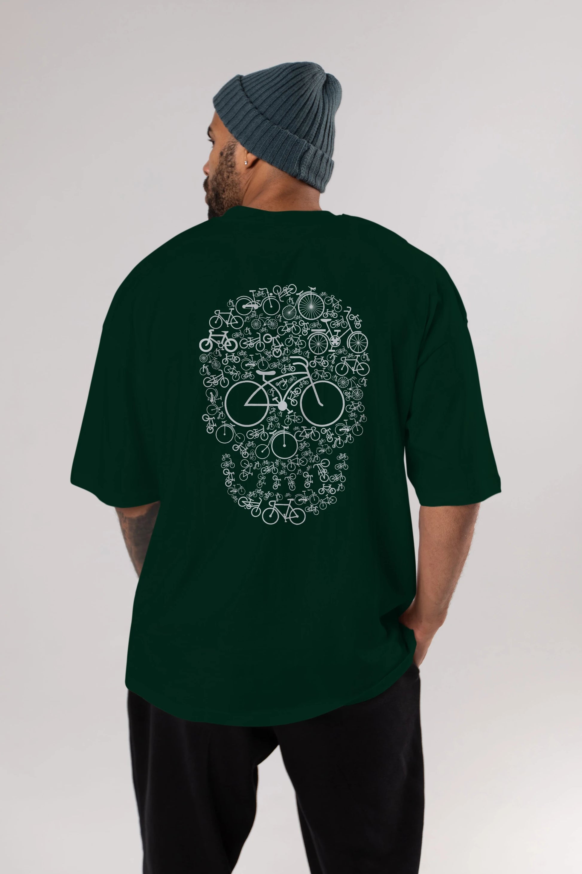 Bicycle Skull Arka Baskılı Oversize t-shirt %100 pamuk Erkek Kadın Unisex