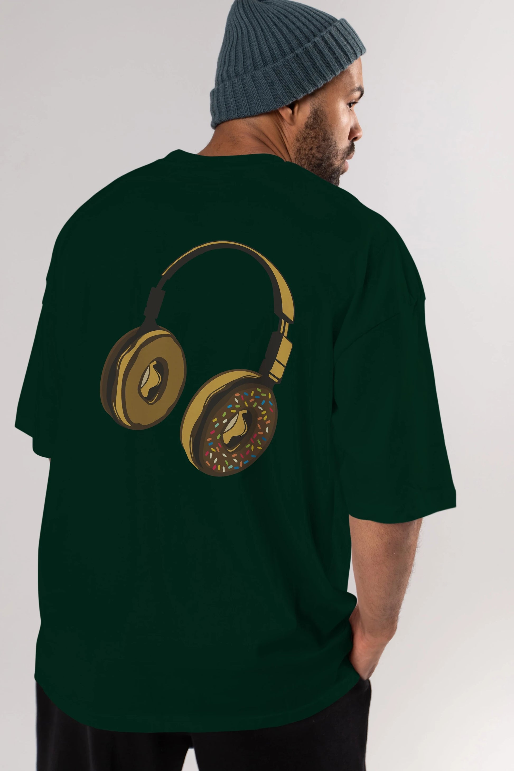 Headphone Donut Arka Baskılı Oversize t-shirt %100 pamuk Erkek Kadın Unisex