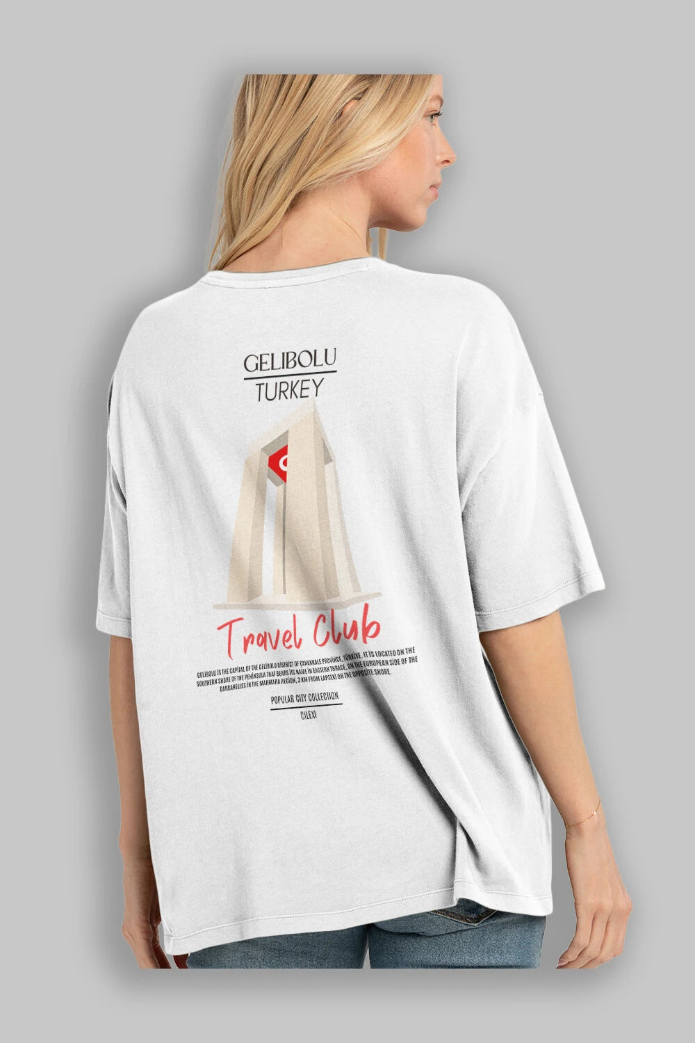 Gelibolu Turkey Arka Baskılı Oversize t-shirt Erkek Kadın Pamuk Bisiklet Yaka tişort