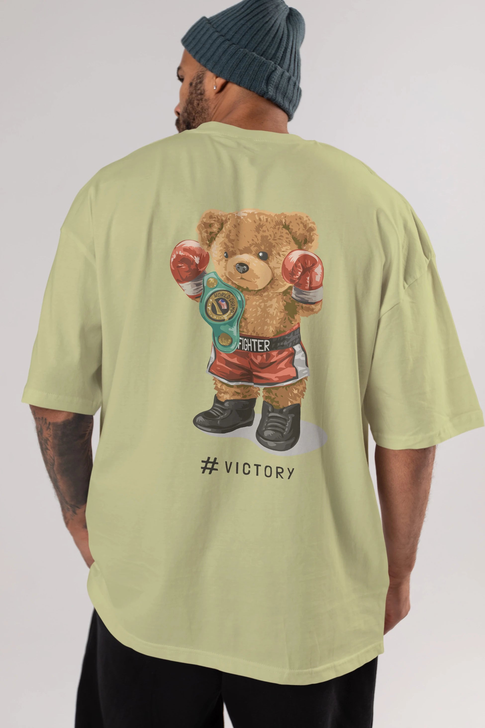 Teddy Bear Victory Arka Baskılı Oversize t-shirt Erkek Kadın Unisex %100 Pamuk