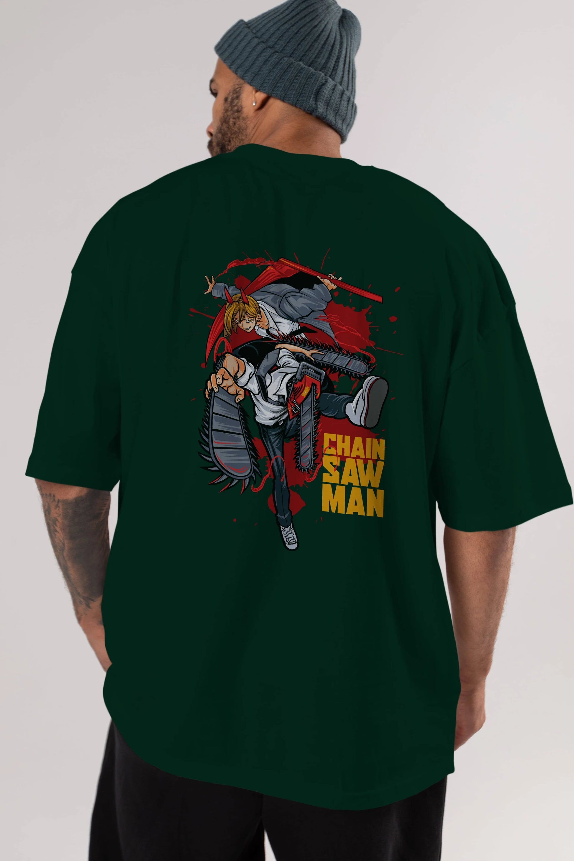 DENJI and POWER Anime Arka Baskılı Oversize t-shirt Erkek Kadın Unisex