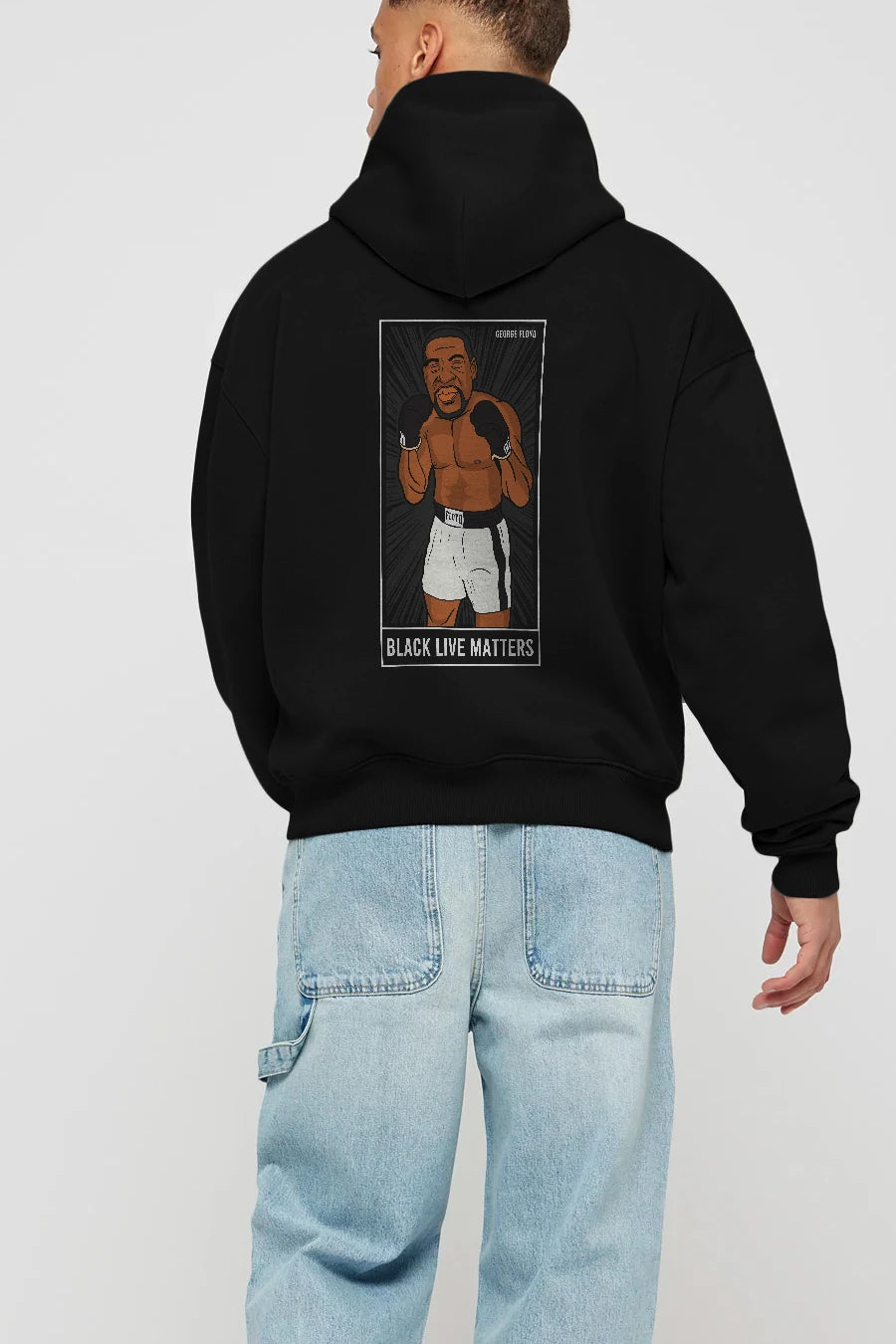 George Floyd Boxer Arka Baskılı Hoodie Oversize Kapüşonlu Sweatshirt Erkek Kadın Unisex