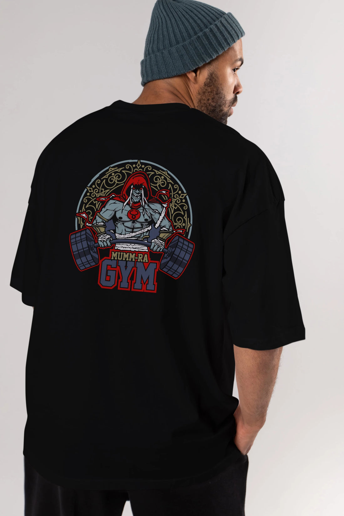 Mumm-ra GYM Arka Baskılı Oversize t-shirt Erkek Kadın Unisex %100 Pamuk Bisiklet Yaka tişort