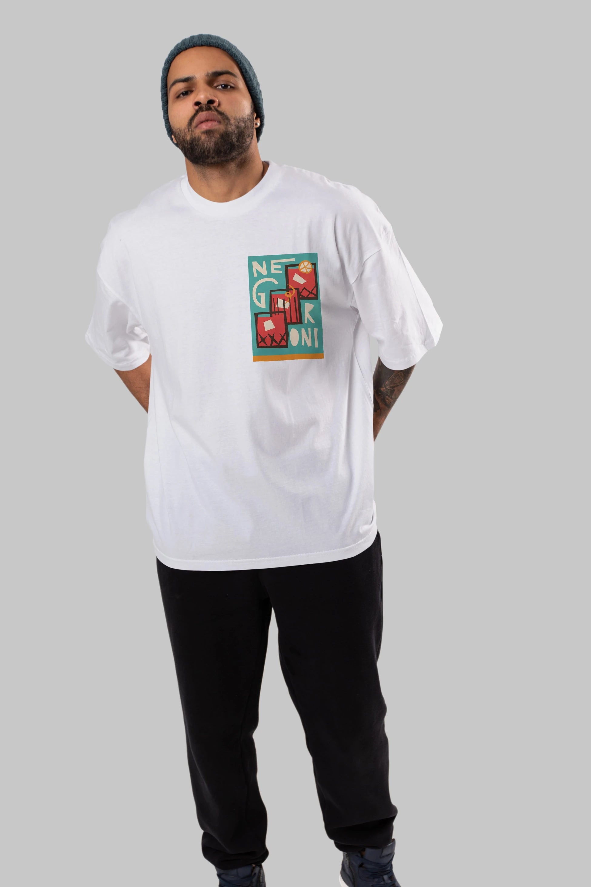 Negroni 3 Ön Sol Baskılı Oversize t-shirt Erkek Kadın Unisex %100 Pamuk Bisiklet Yaka tişort