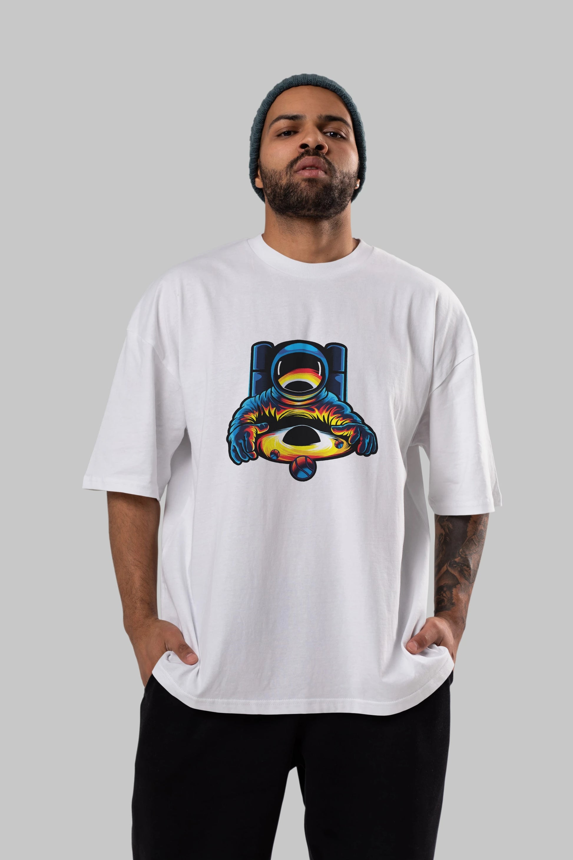 Astronaut & Black Hole Ön Baskılı Oversize t-shirt Erkek Kadın Unisex