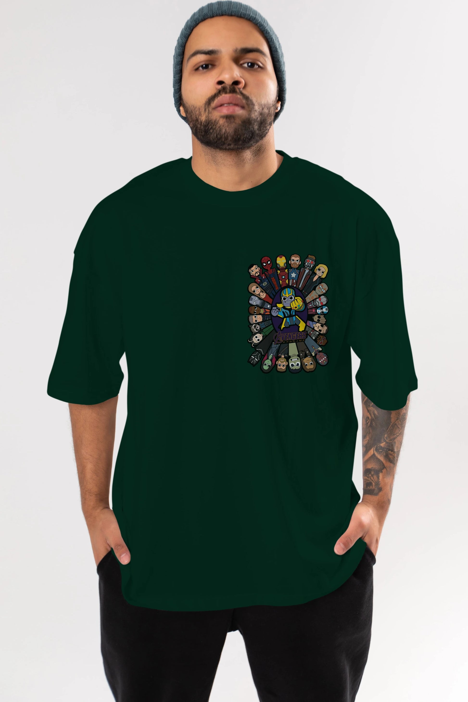 The Avengers (2) Ön Sol Baskılı Oversize t-shirt Erkek Kadın Unisex %100 Pamuk Bisiklet Yaka tişort