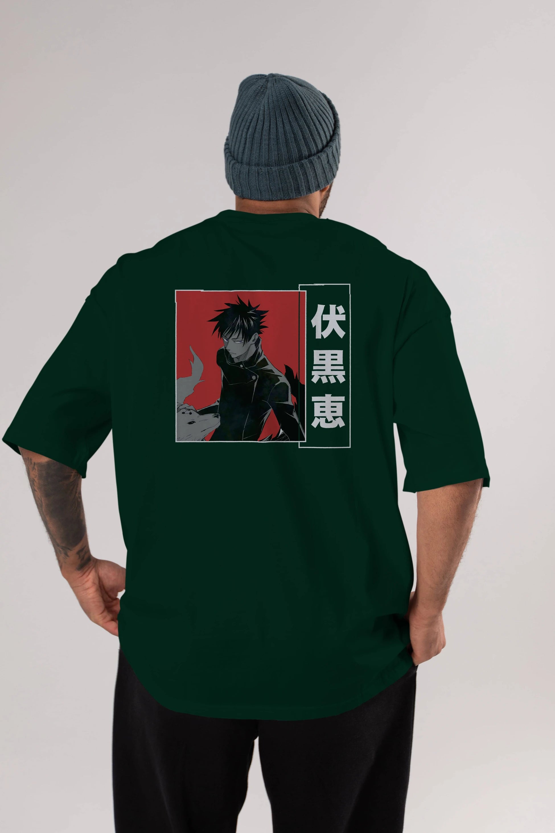 Megumi Fushiguro Anime Arka Baskılı Oversize t-shirt Erkek Kadın Unisex