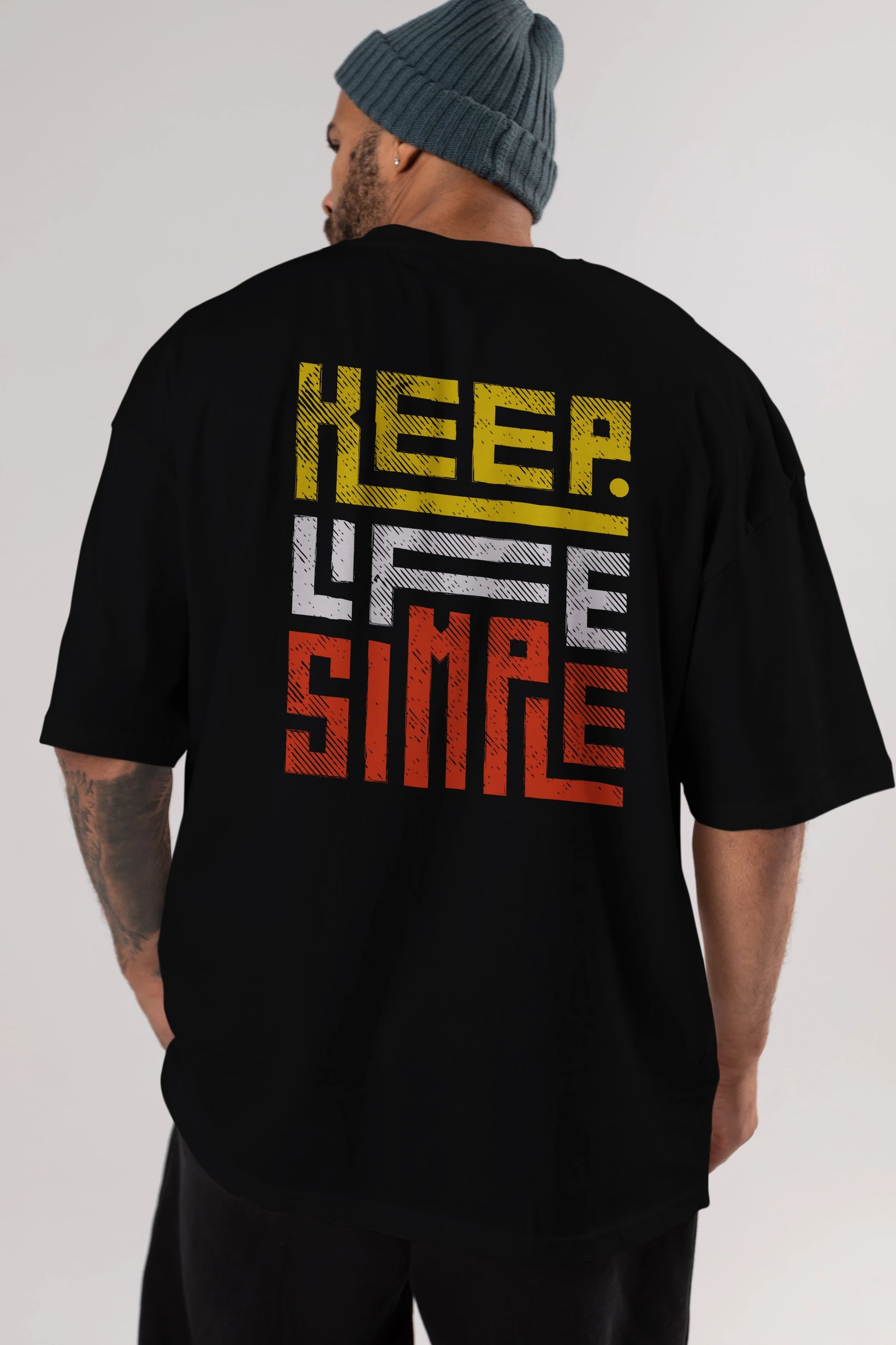 Keep Life Simple Yazılı Arka Baskılı Oversize t-shirt Erkek Kadın Unisex