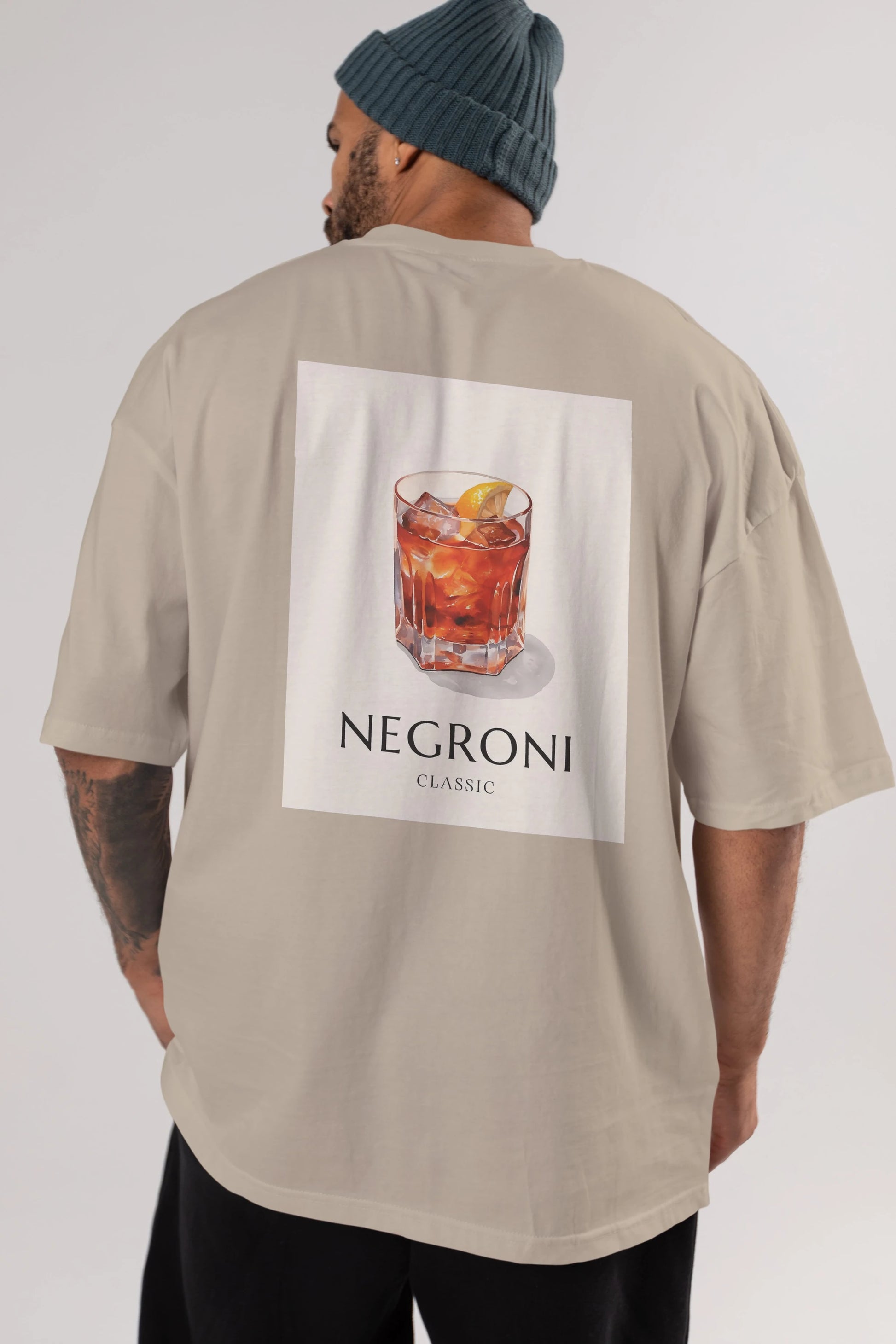 Negroni Classic Arka Baskılı Oversize t-shirt Erkek Kadın Unisex %100 Pamuk Bisiklet Yaka tişort