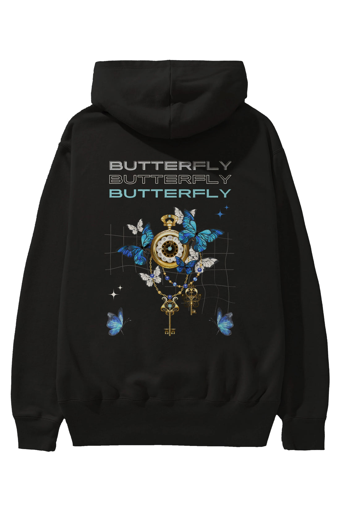 Butterfly Yazılı Arka Baskılı Oversize Hoodie Kapüşonlu Sweatshirt Erkek Kadın Unisex