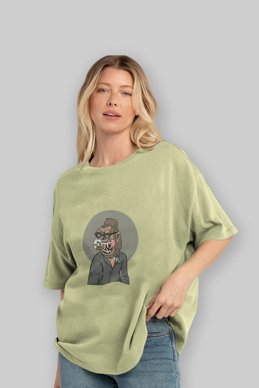 Monkey Suits Ön Baskılı Oversize t-shirt Erkek Kadın Unisex %100 Pamuk tişort