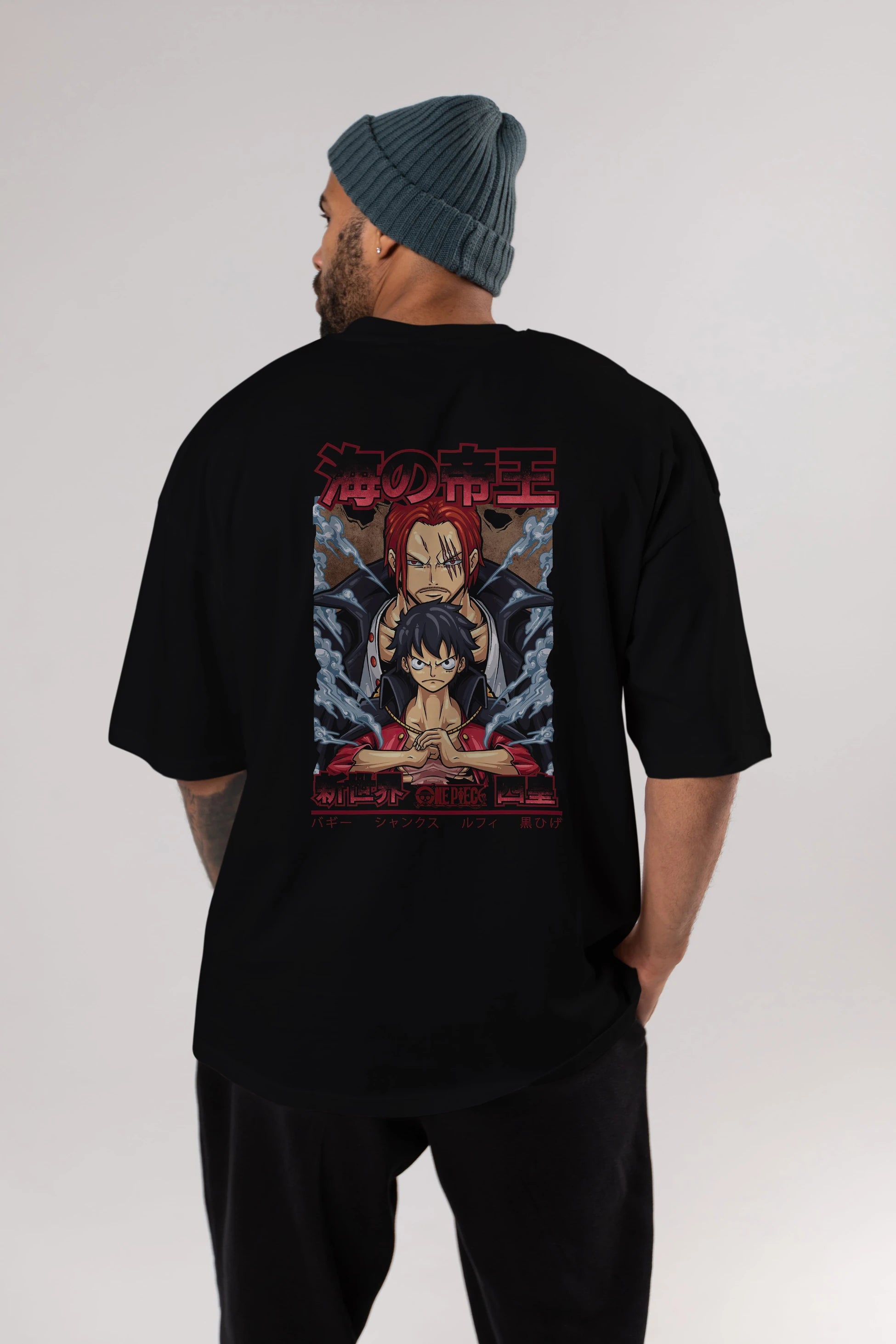 MONKEY D. LUFF and SHANKS Anime Arka Baskılı Oversize t-shirt Erkek Kadın Unisex